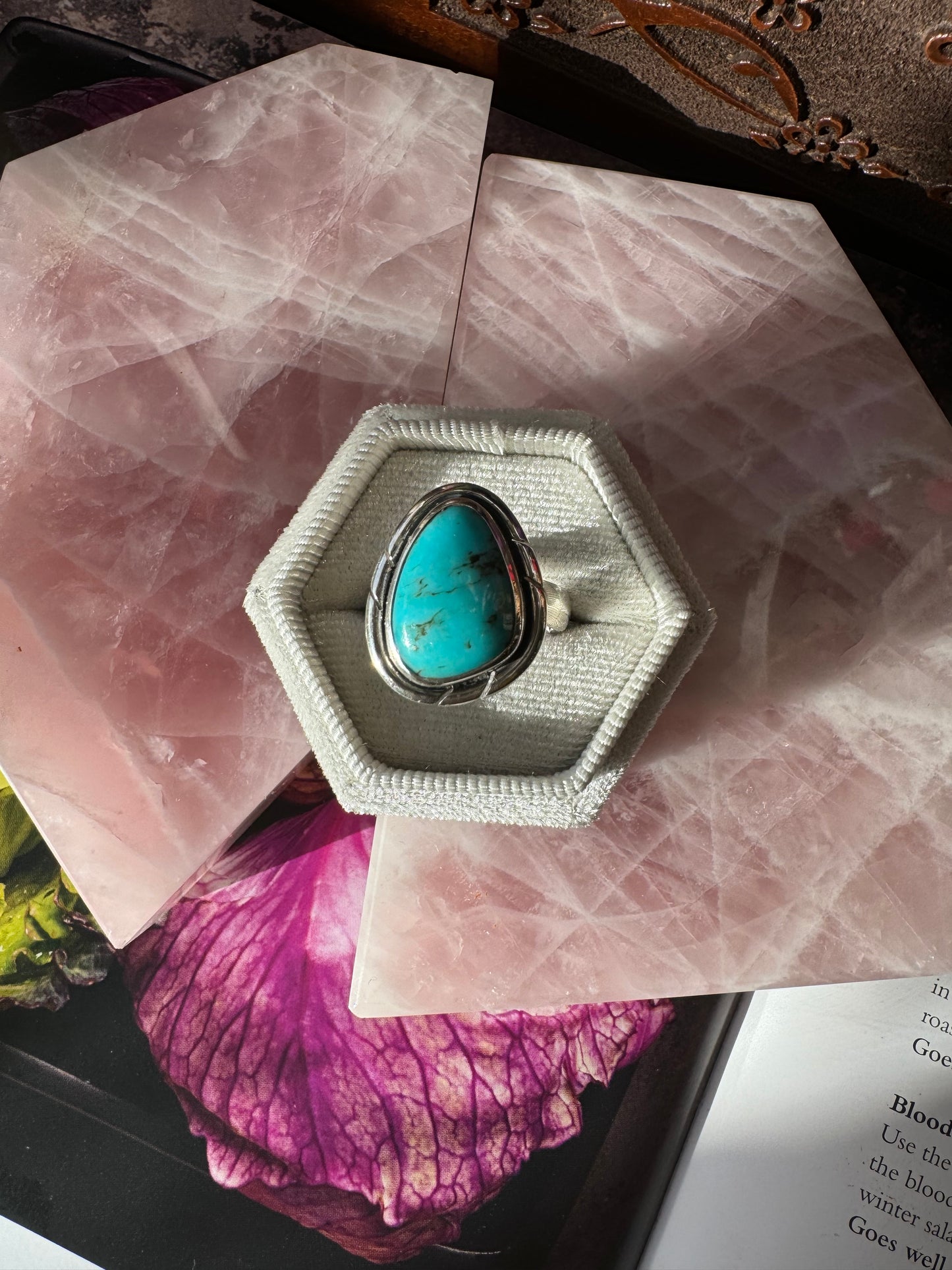 Turquoise Sterling Silver Ring Size 8 Adjustable - Moon Room Shop and Wellness