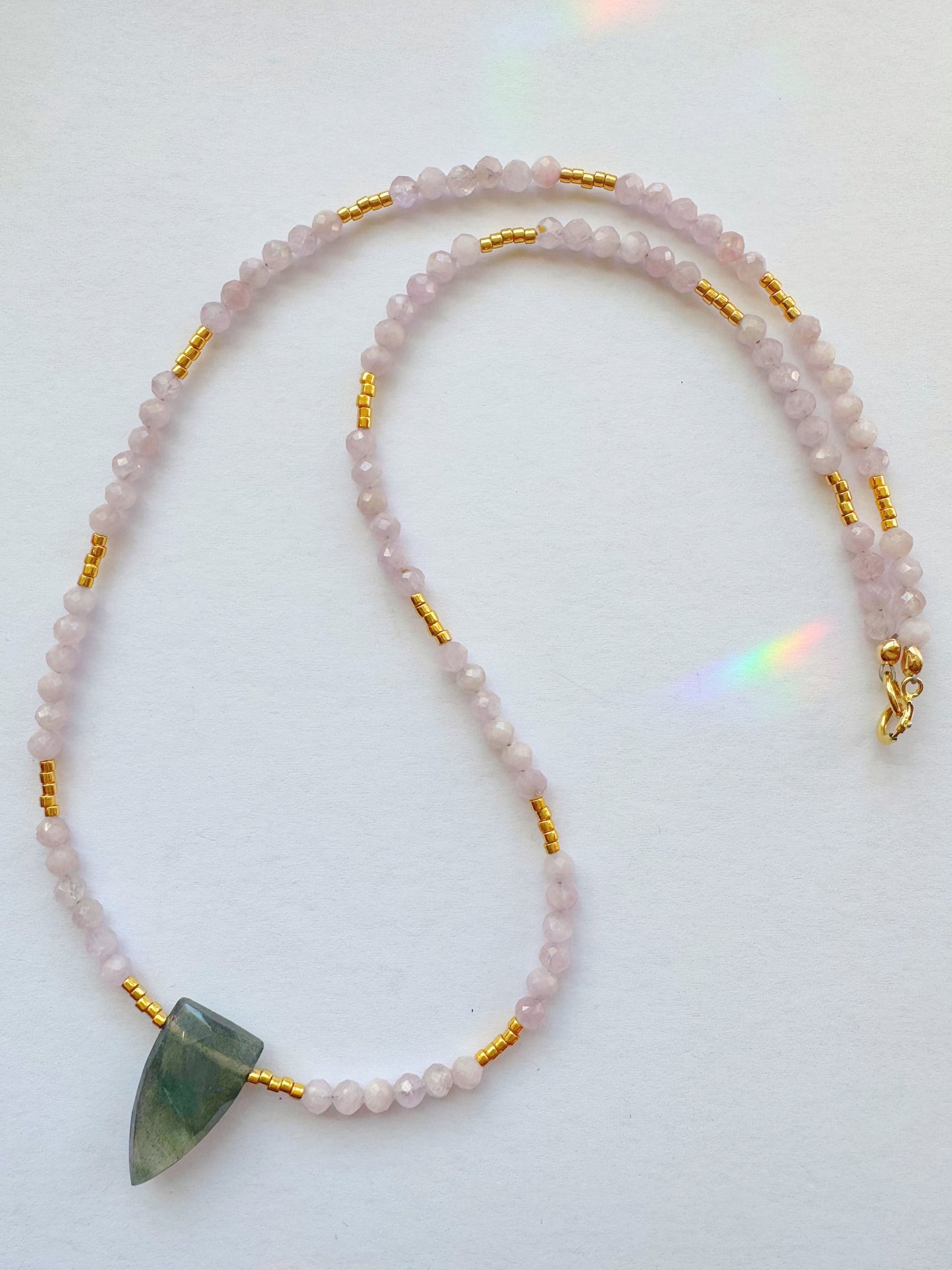 Labradorite Point + Morganite Beaded Gold Fill Necklace - Moon Room Shop and Wellness