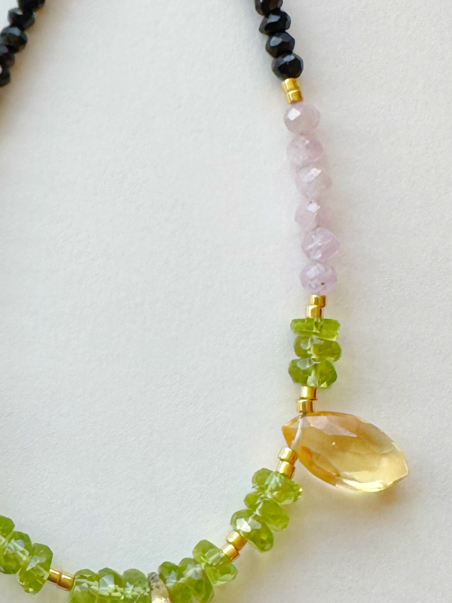 Brass Raven Skull + Peridot + Citrine + Kunzite + Black Tourmaline Gold Fill Handmade Necklace - Moon Room Shop and Wellness