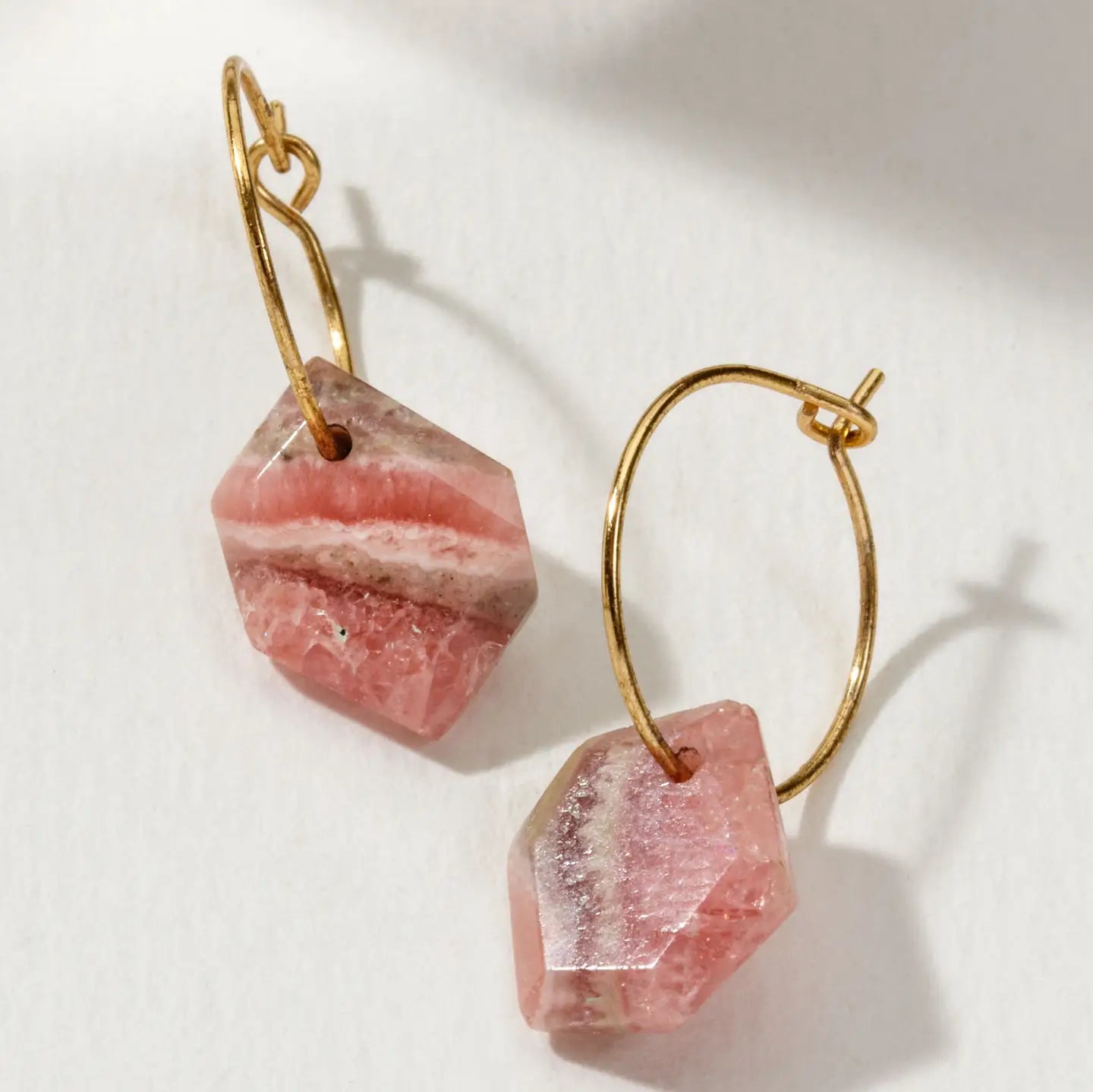 Rhodochrosite -14Kt Sterling Silver Geometry Mini Hoop Earrings