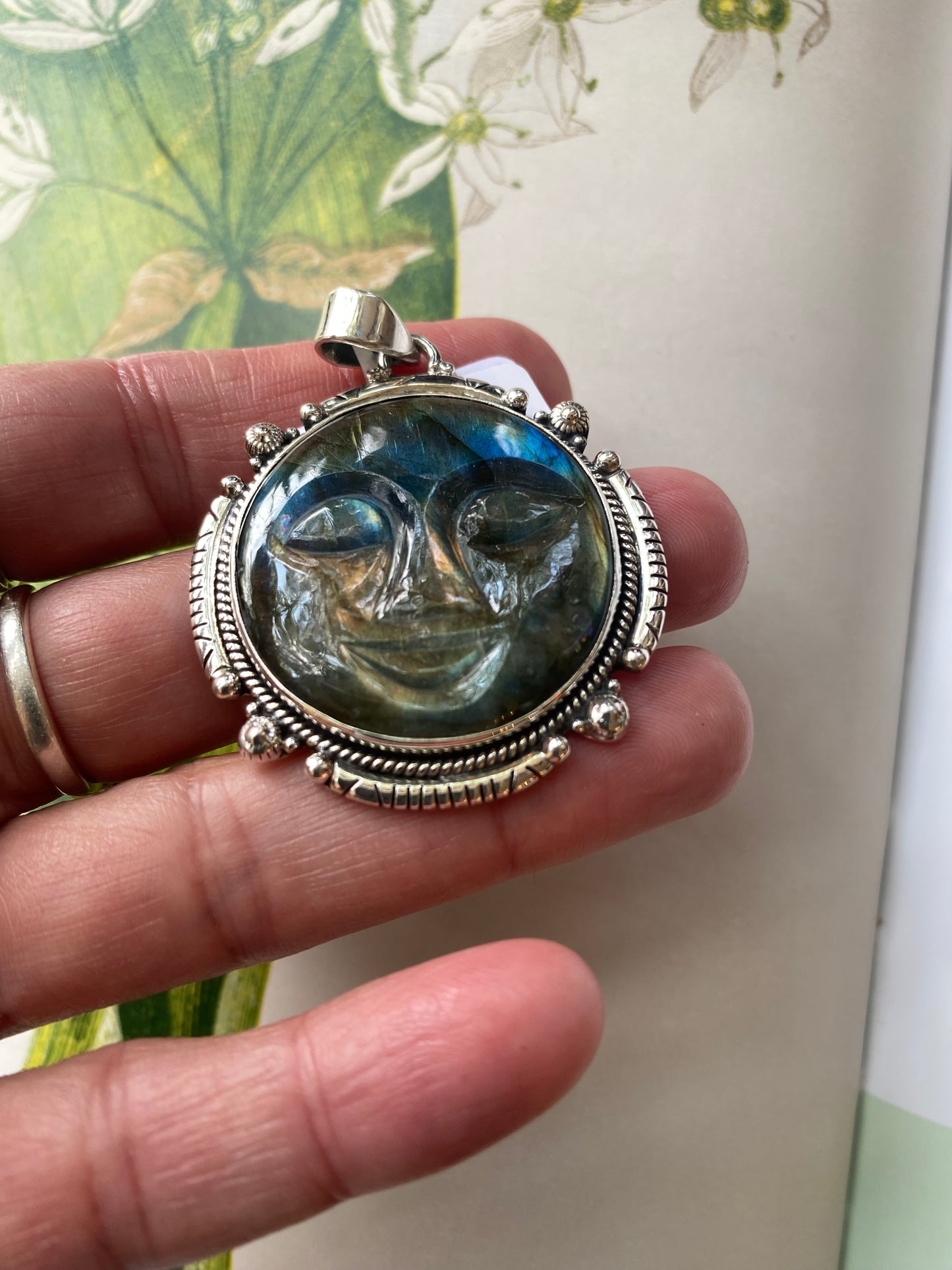 Labradorite Sterling Silver Moon Pendant - Moon Room Shop and Wellness