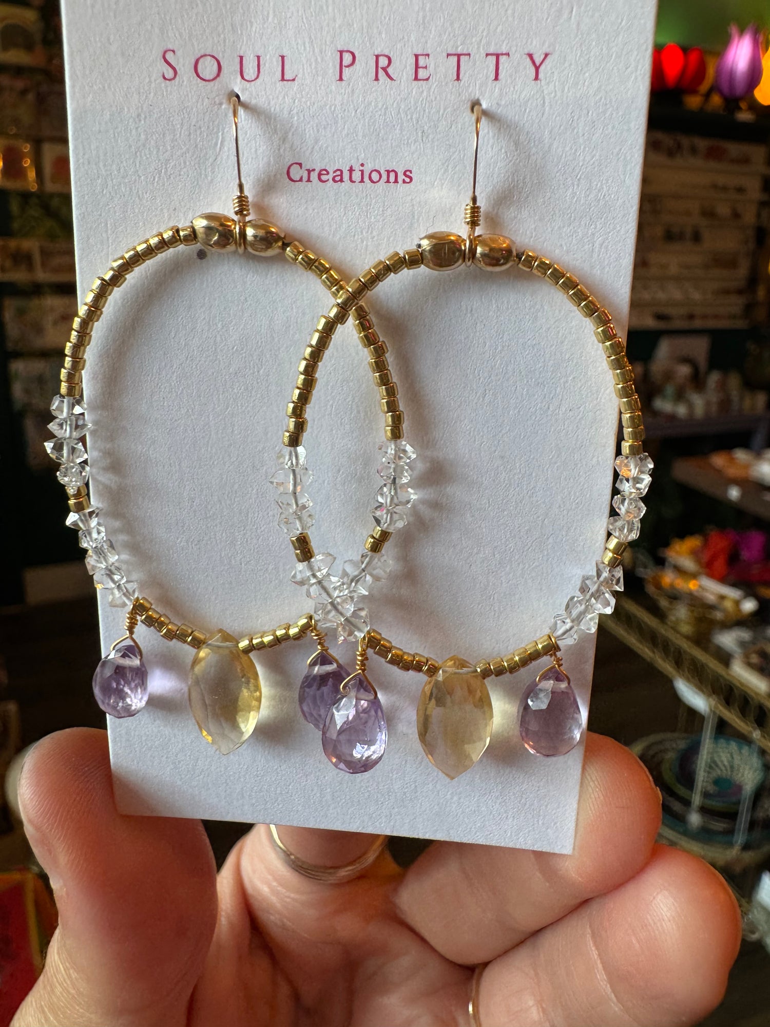 Soul Pretty Citrine + Amethyst + Herkimer Handmade Gold Fill Earrings - Moon Room Shop and Wellness
