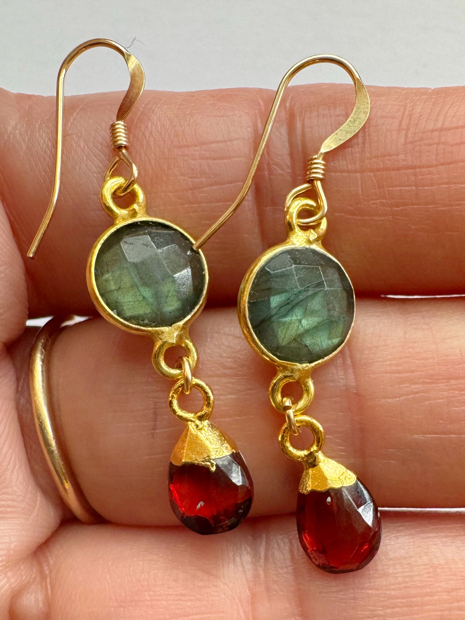 Labradorite + Garnet Gold Fill Earrings - Moon Room Shop and Wellness