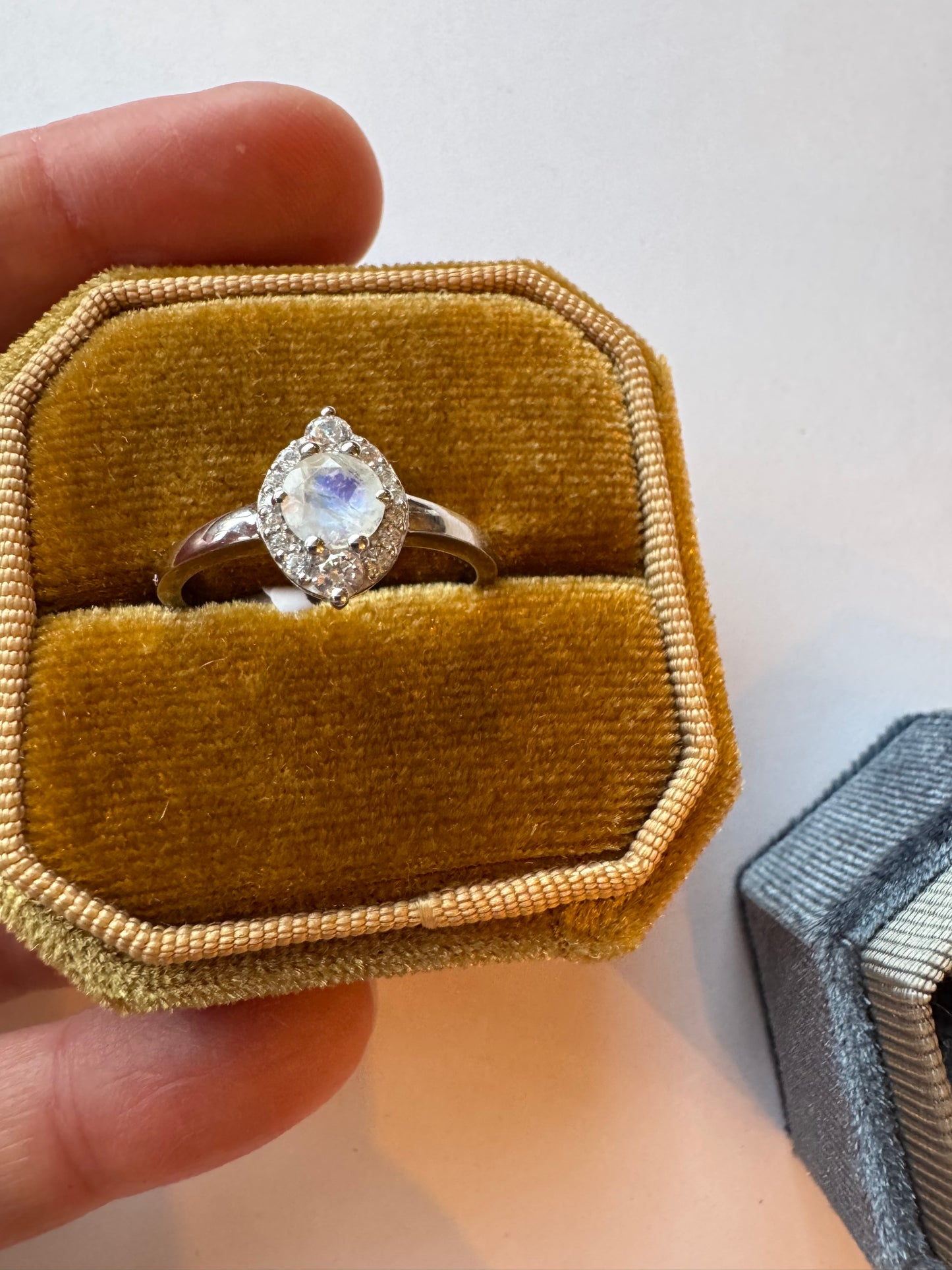 Moonstone Sparkly Marquise Sterling SIlver Ring Size 8 - Moon Room Shop and Wellness