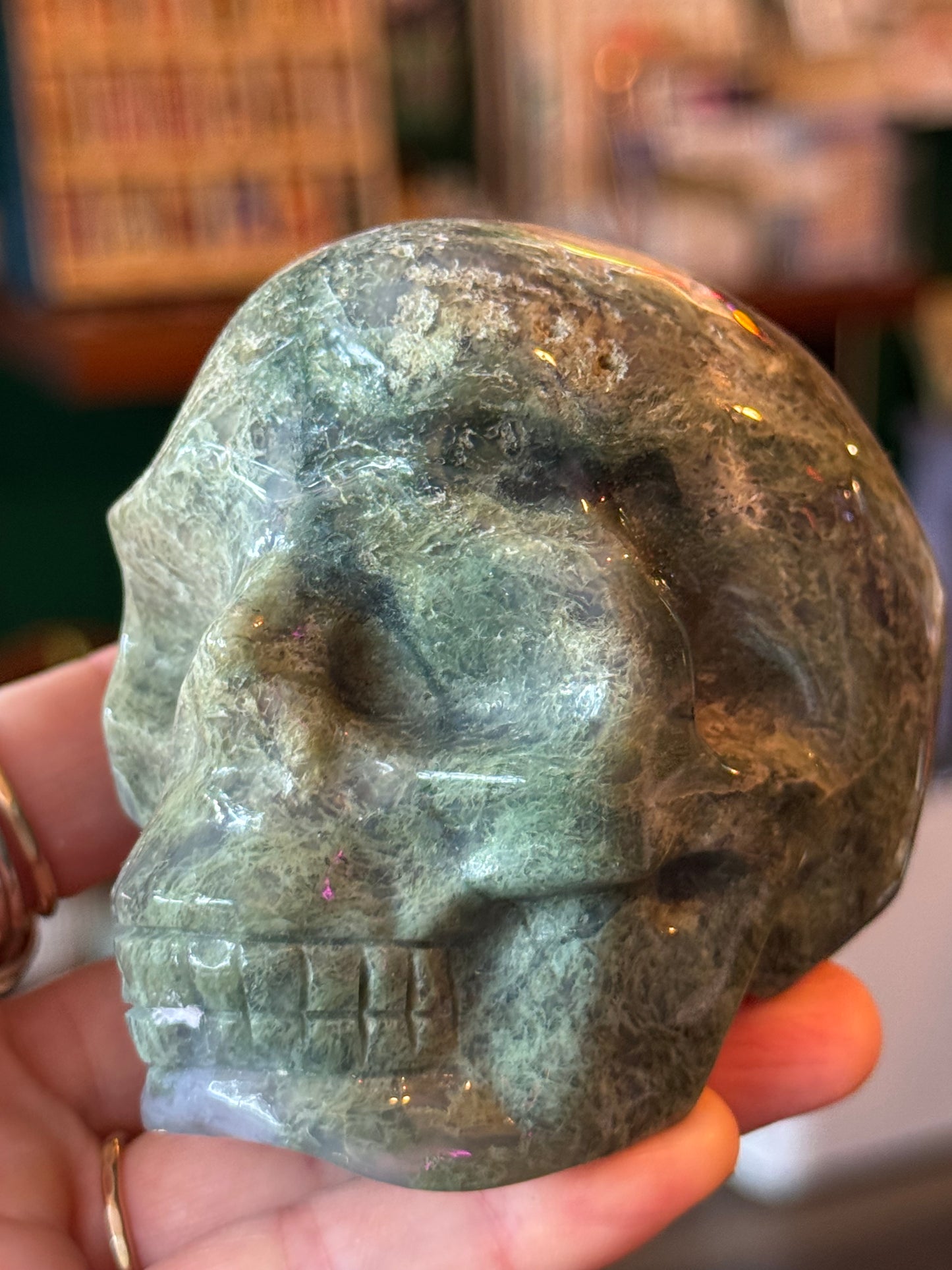 Moss Agate Skull- 404 g - China - Moon Room Shop and Wellness