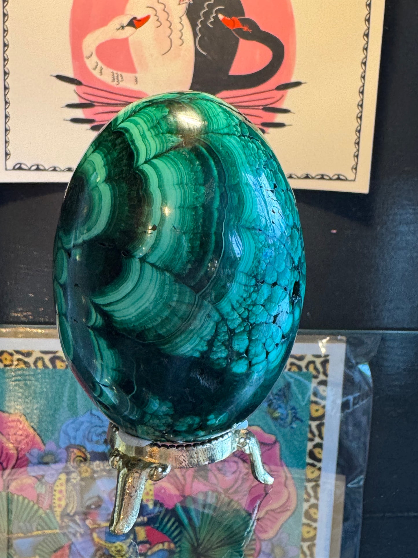Malachite Egg with Stand 1.2 lb Congo Beauty - Moon Room Shop and Wellness