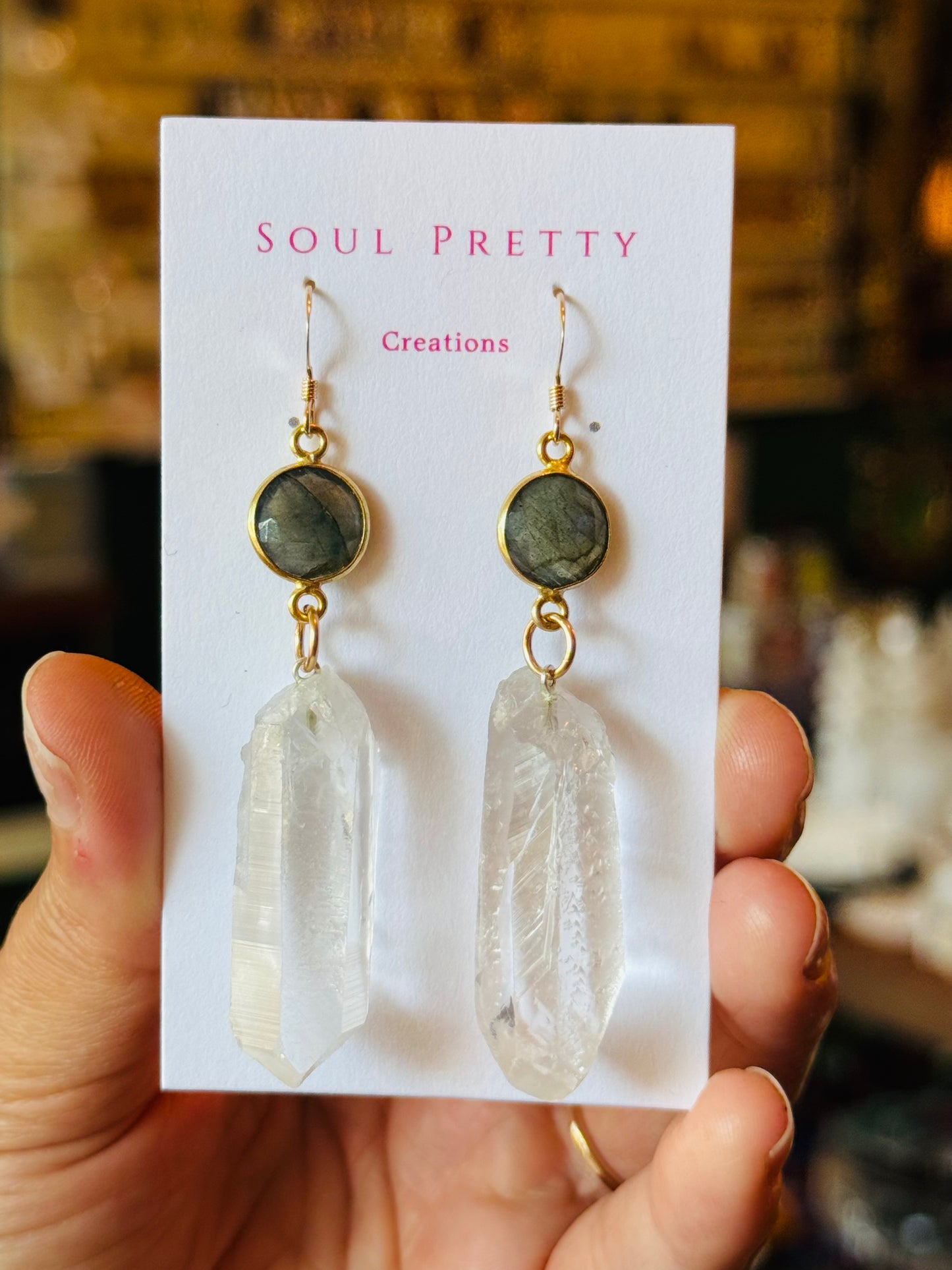 Soul Pretty Labradorite + Quartz Point Gold Fill Earrings - Moon Room Shop and Wellness