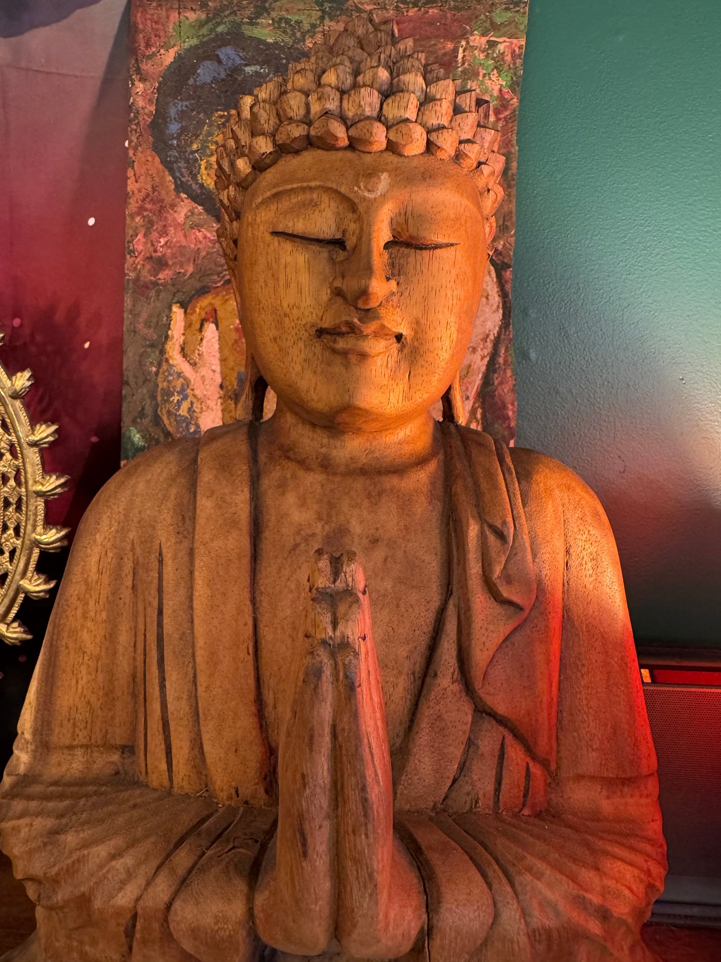 Wooden Sitting Buddha Monkeypod Wood- Indonesia - Moon Room Shop and Wellness