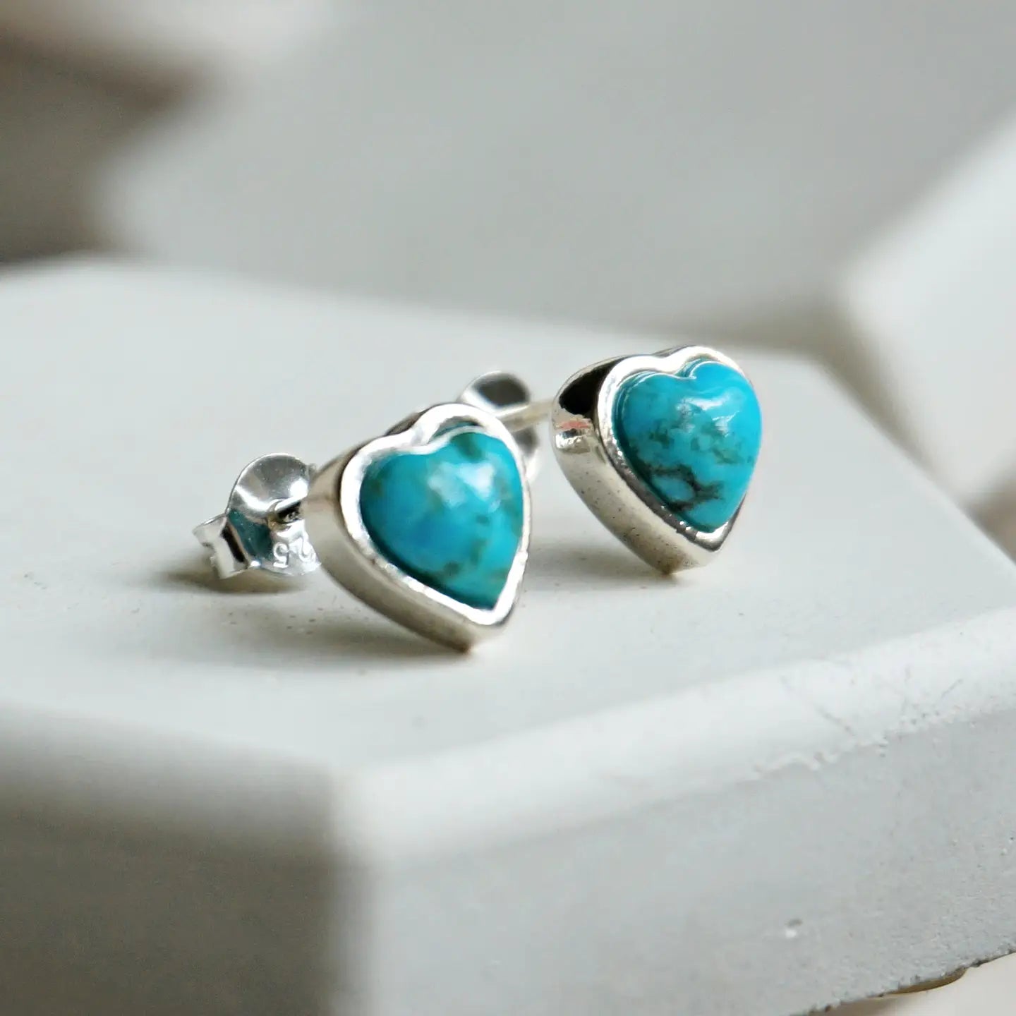 Turquoise Heart Stud Earrings- Sterling Silver - Moon Room Shop and Wellness