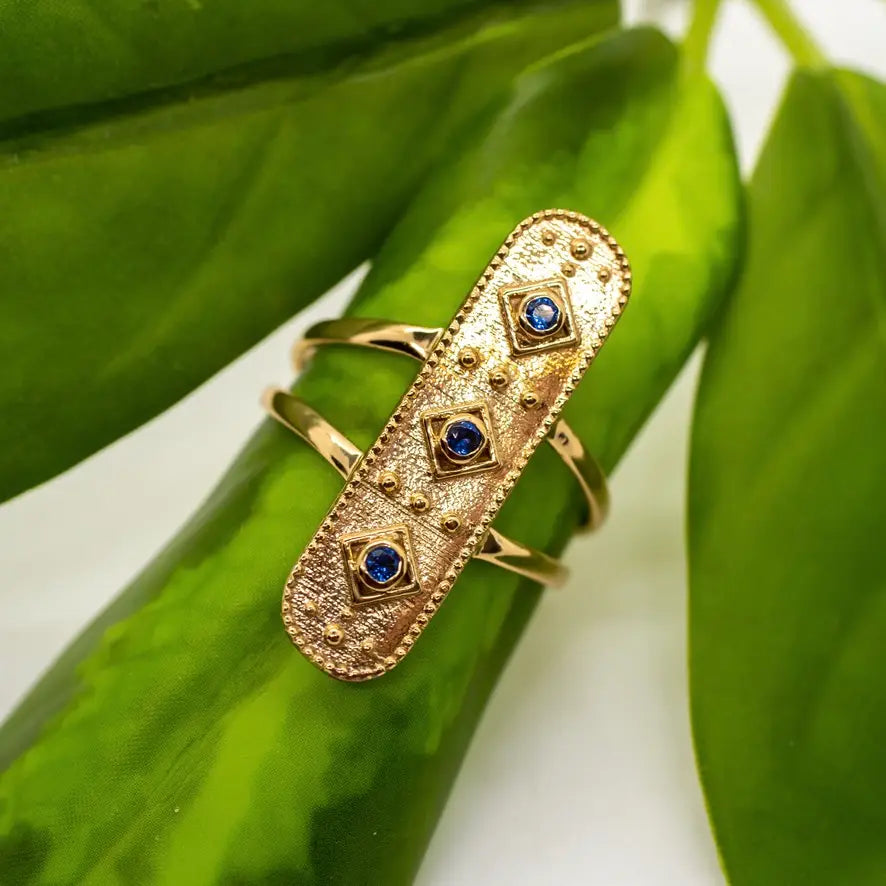Sapphire Healer Ring in Brass Sizes 7,8,9 - Moon Room Shop and Wellness