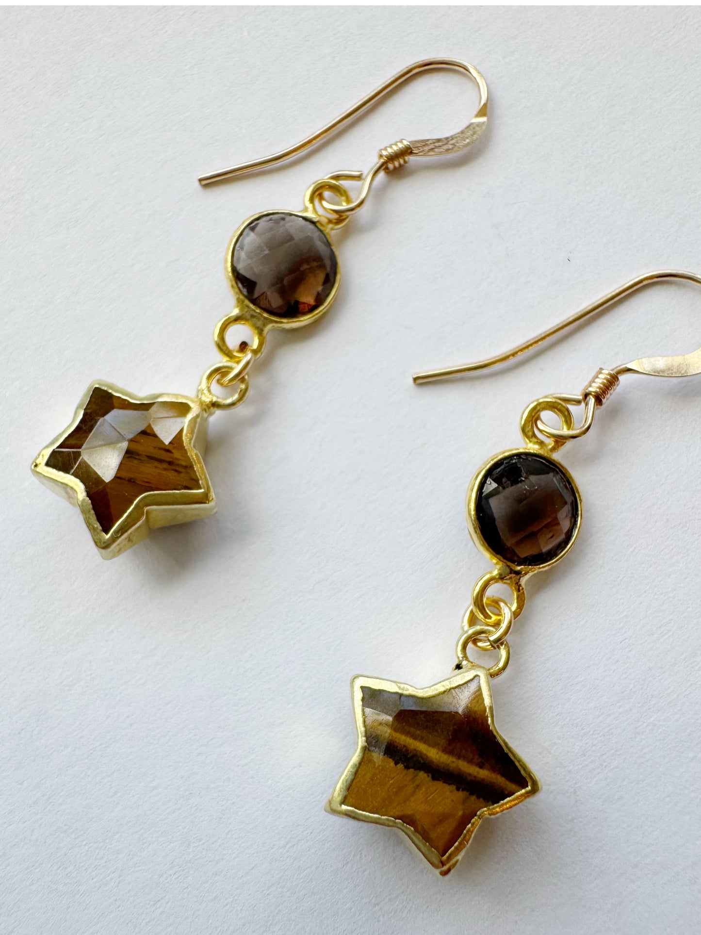 Smoky Quartz + tiger's eye Star Gold Fill Earrings - Moon Room Shop and Wellness