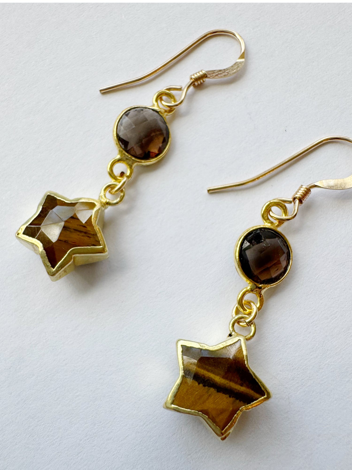 Smoky Quartz + tiger's eye Star Gold Fill Earrings - Moon Room Shop and Wellness