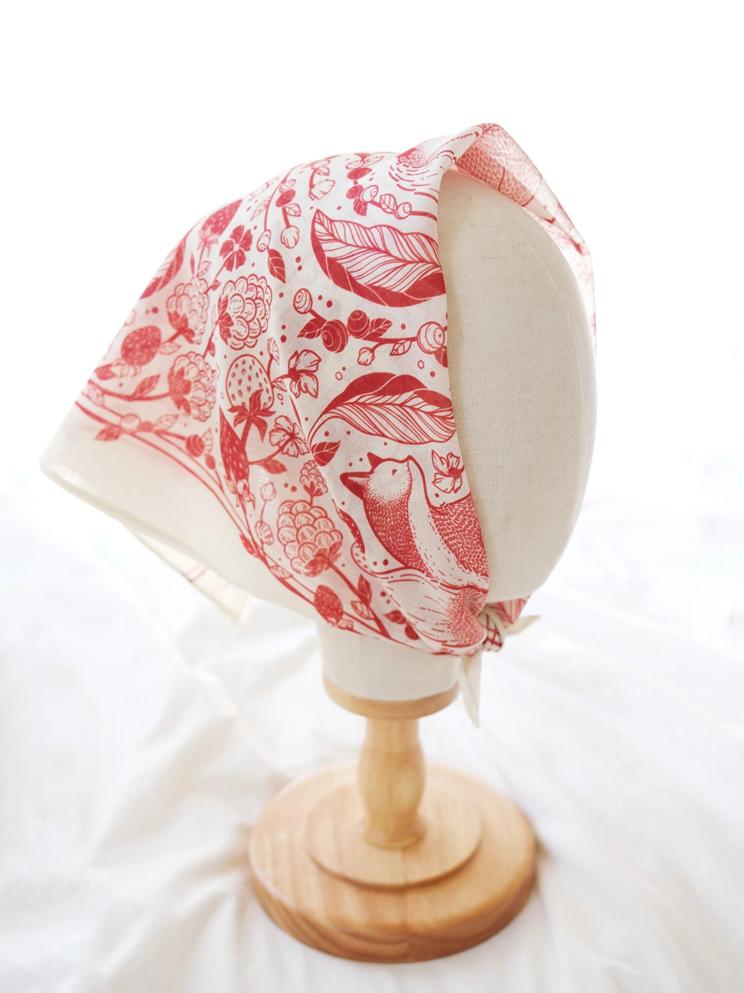 Fox&Berry Bandana Scarf (Off-White) 22"x22" by sol&mar art co. - Moon Room Shop and Wellness