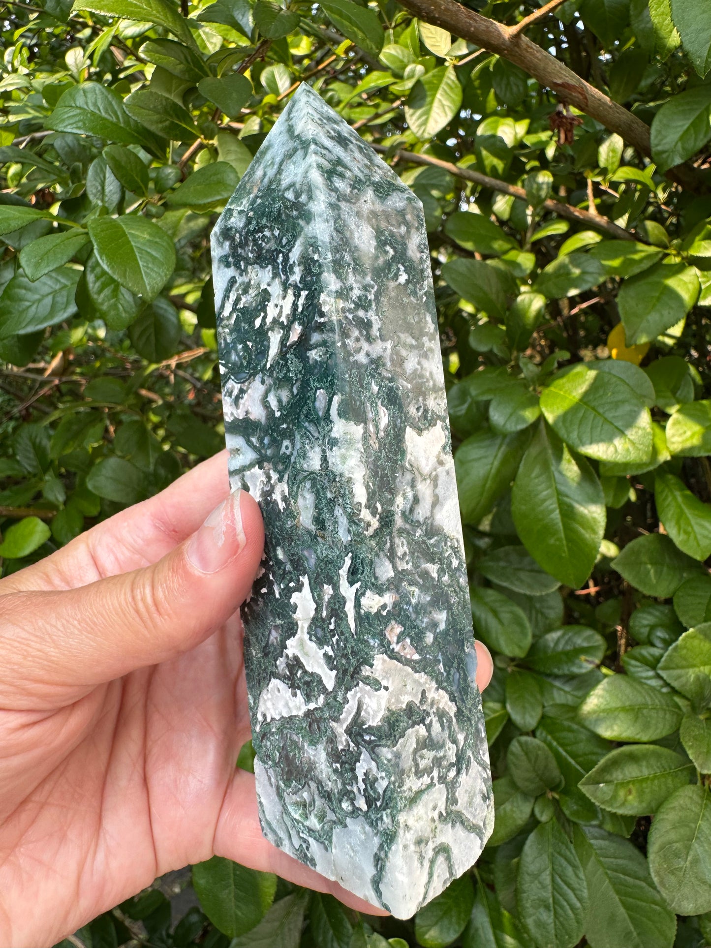 Moss Agate Tower 342 g - Moon Room Shop and Wellness