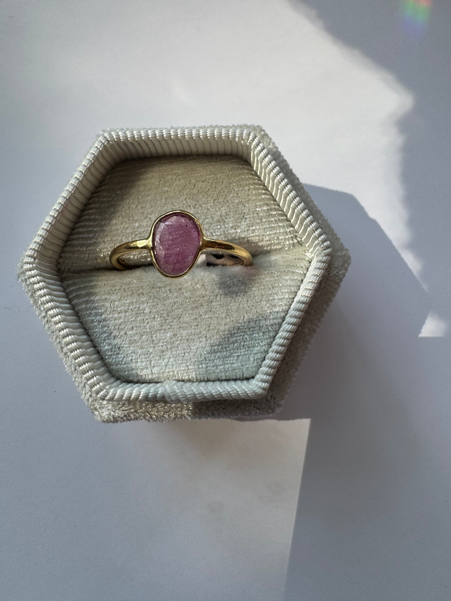 Pink Tourmaline Sterling Silver 18K Gold Micron Ring Size