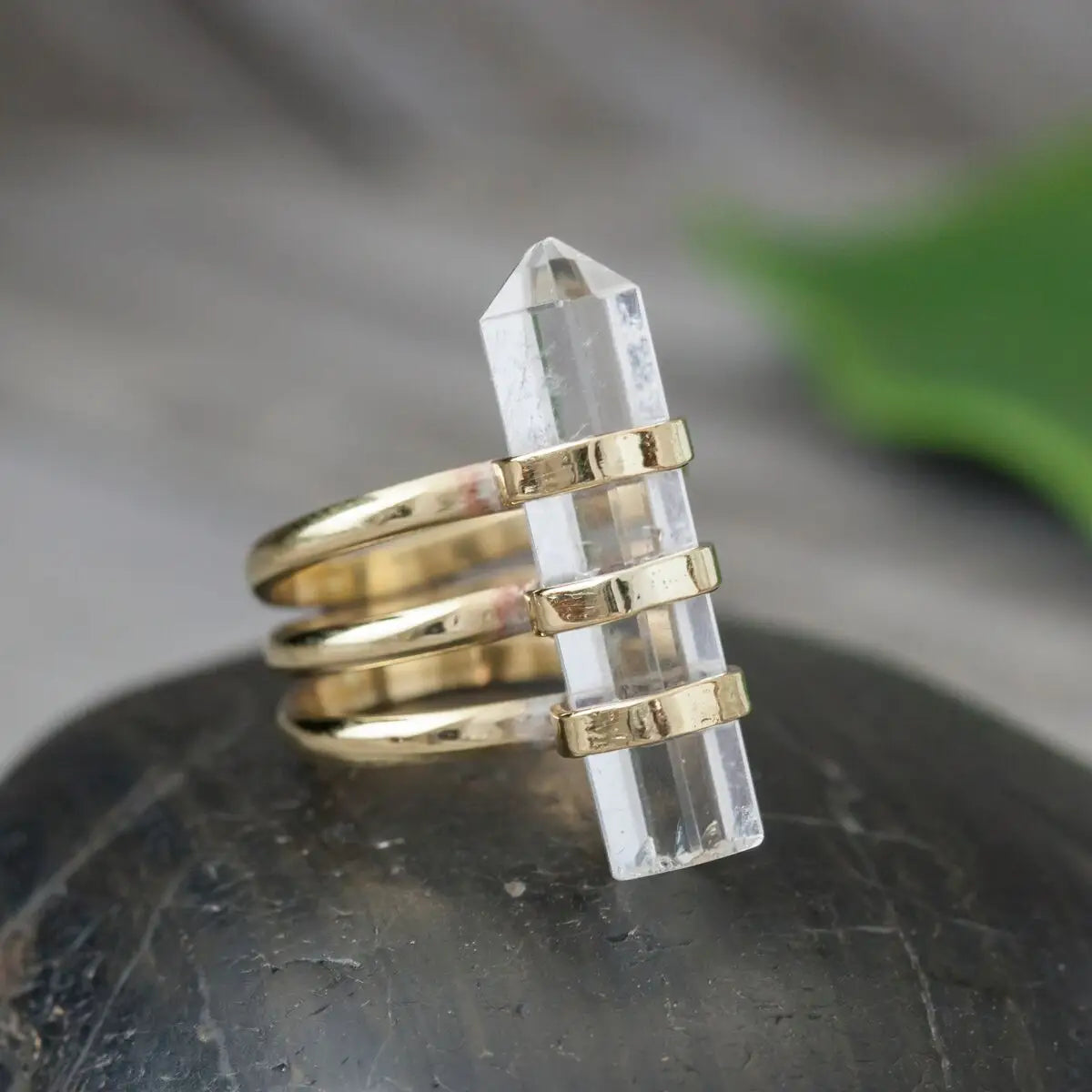 Crystal Quartz Point in Brass Sizes 6, 8, 9 - Moon Room Shop and Wellness