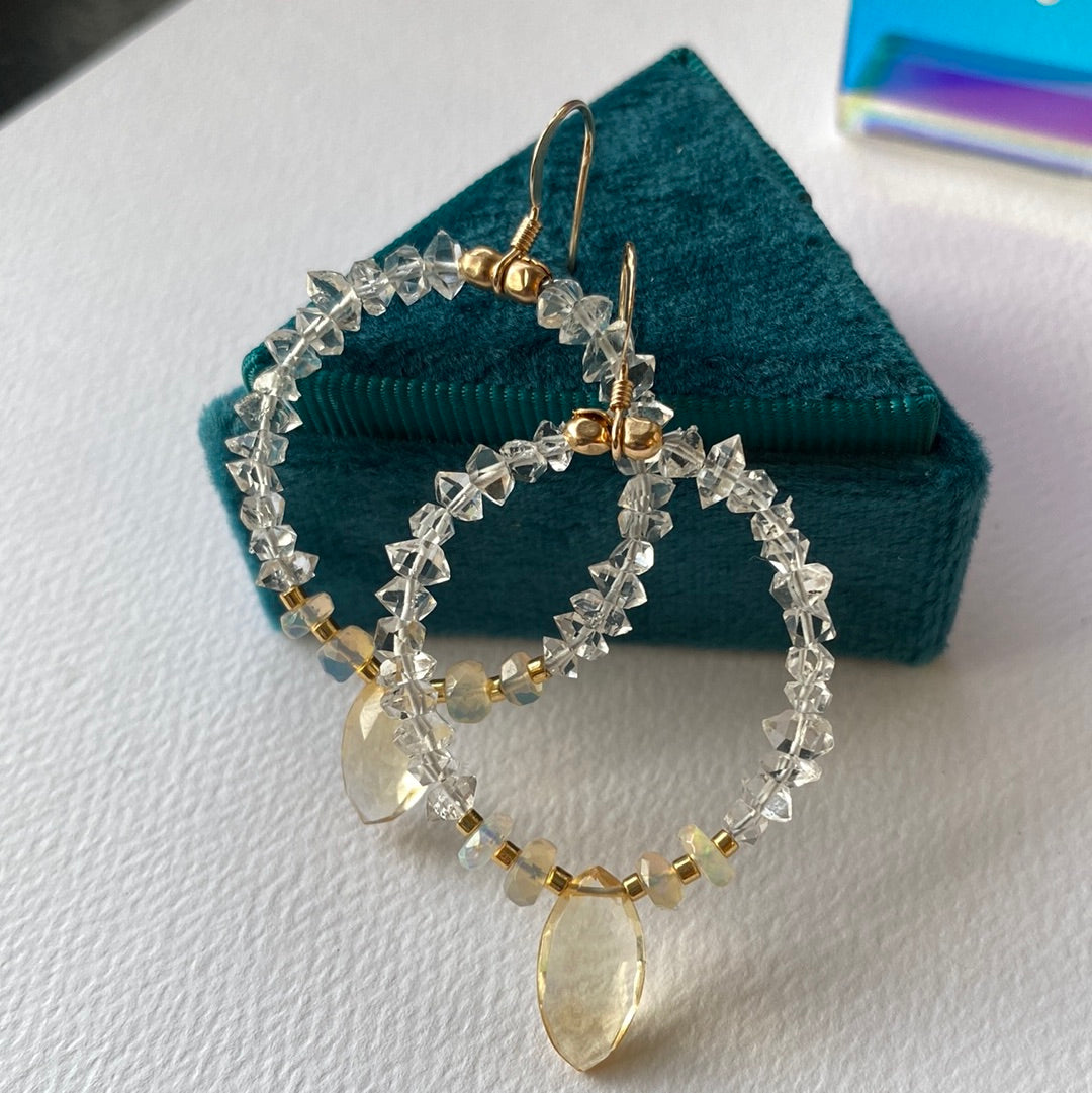 Ethiopian Opal + Citrine + Herlimer Diamond 14kt Gold Fill Earrings - Moon Room Shop and Wellness