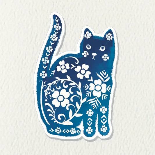Chinoiserie Blue & White Cats Single Vinyl Sticker Folk Meadow - Moon Room Shop and Wellness