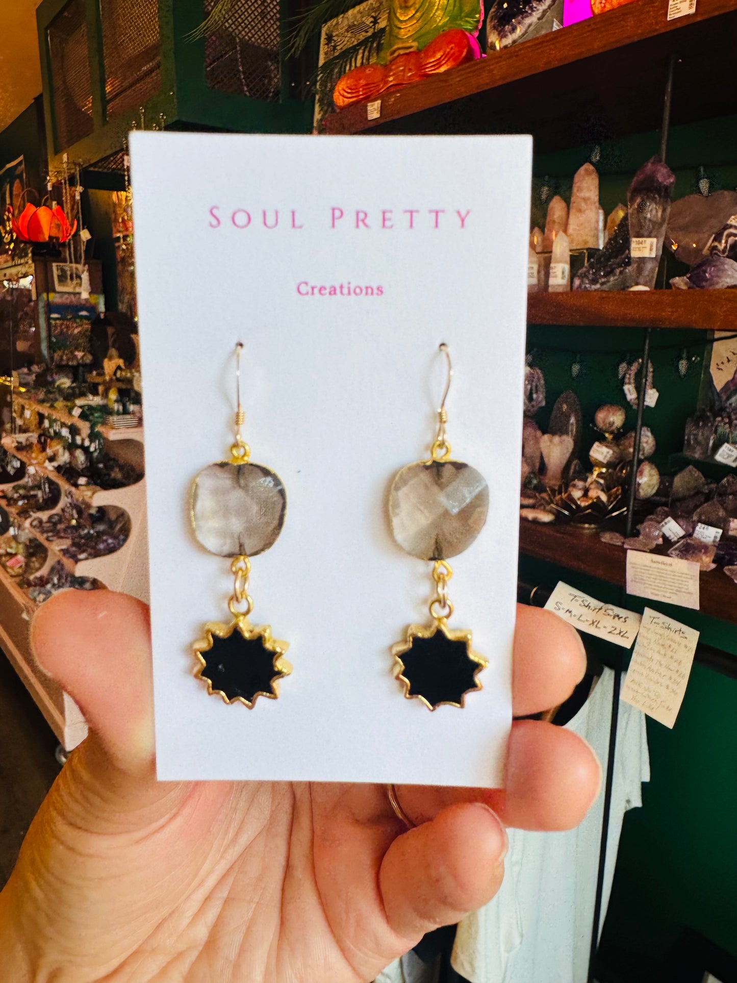 Soul Pretty Onyx Sun + Smoky Quartz Gold Fill Earrings - Moon Room Shop and Wellness