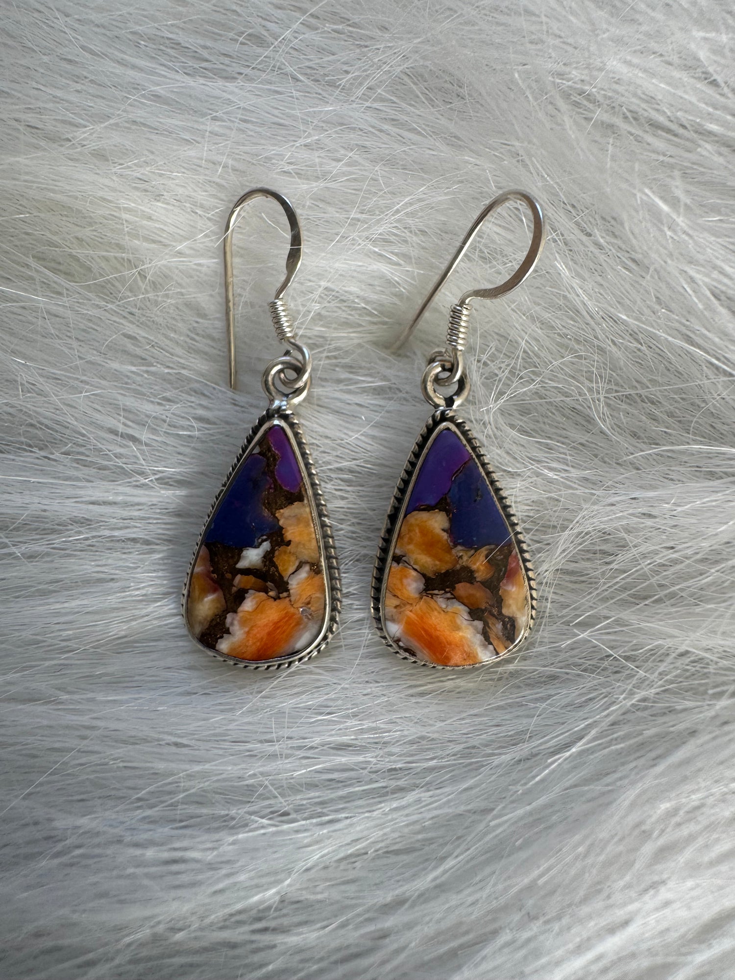 Spiny Oyster Purple Turquoise Sterling Silver Dangle Earrings - Moon Room Shop and Wellness