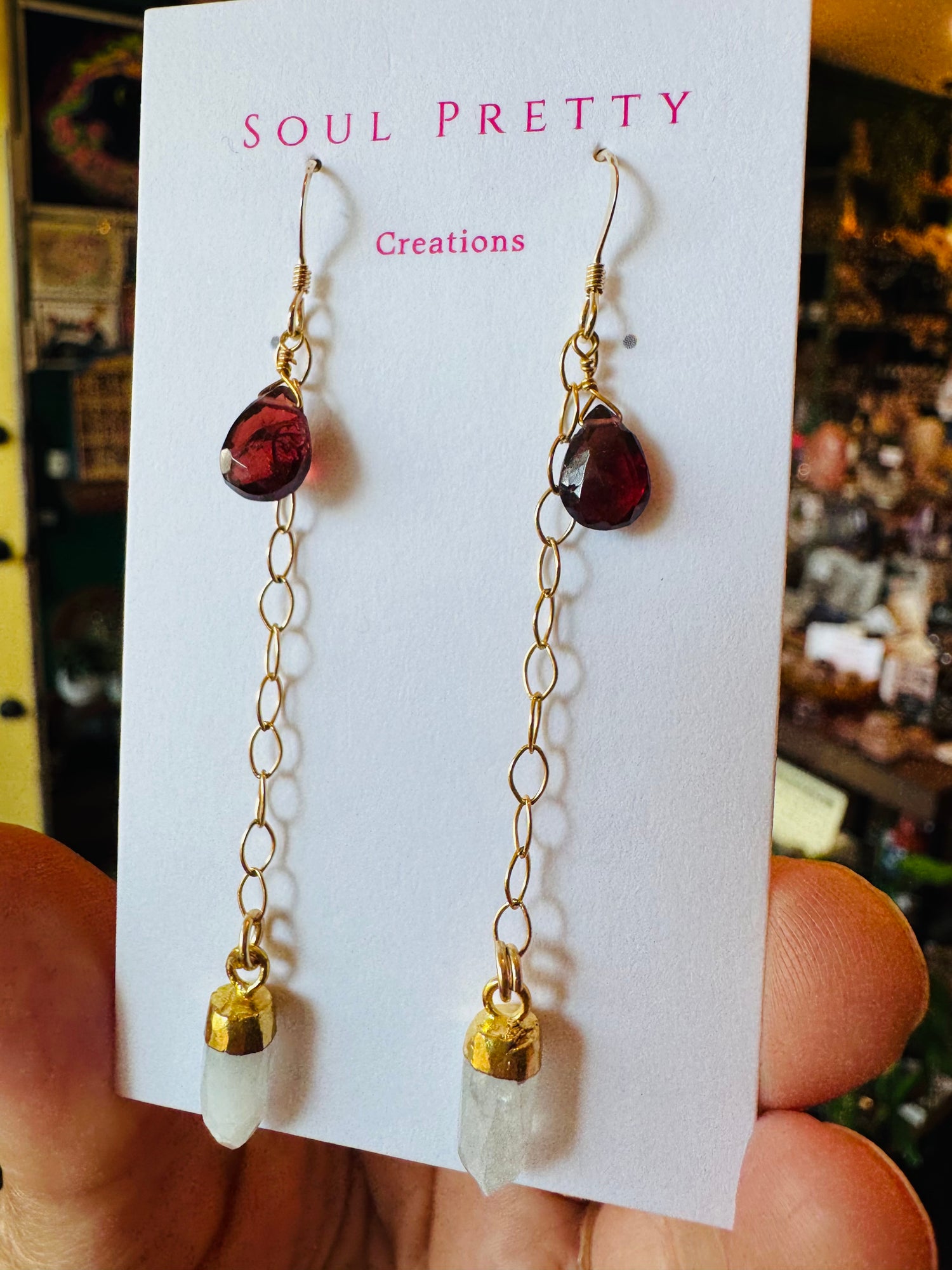 Soul Pretty Garnet Drops With Moonstone Gold Fill Earrings - Moon Room Shop and Wellness