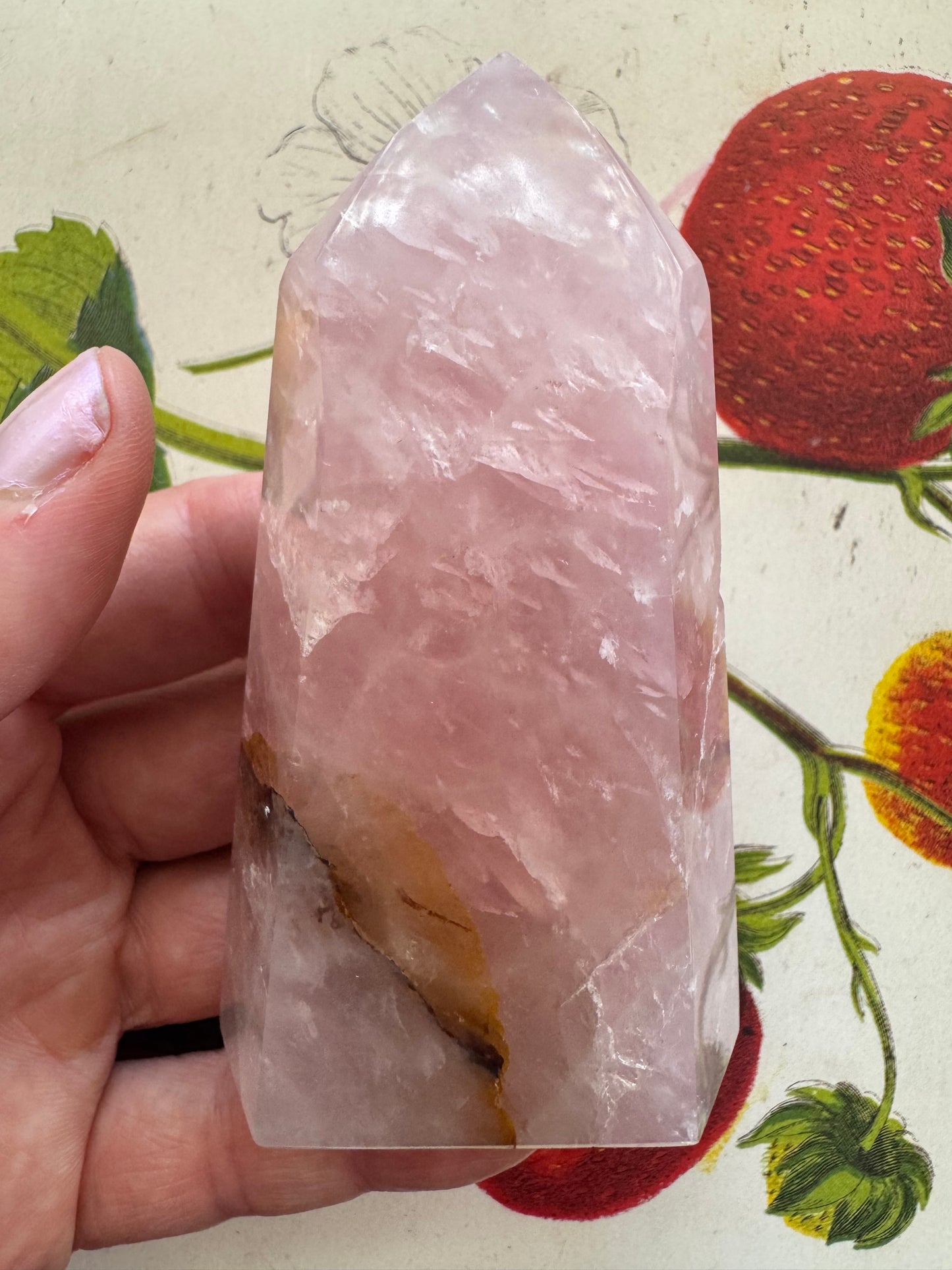 Rose Quartz w/ Golden Healer Tower 174 g - Moon Room Shop and Wellness