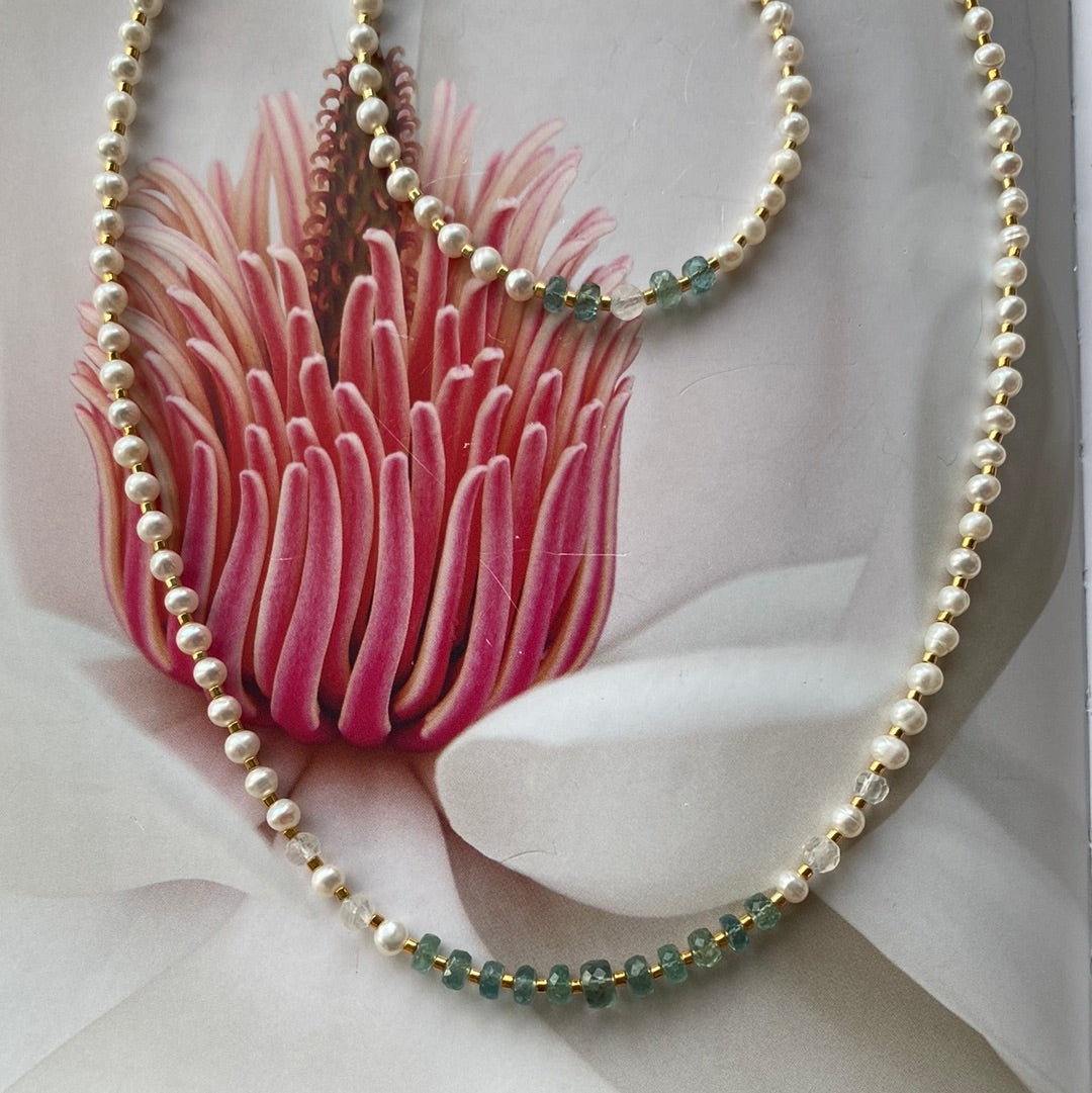Emerald, Moonstone and Pearl Necklace & Bracelet gold fill - Moon Room Shop and Wellness