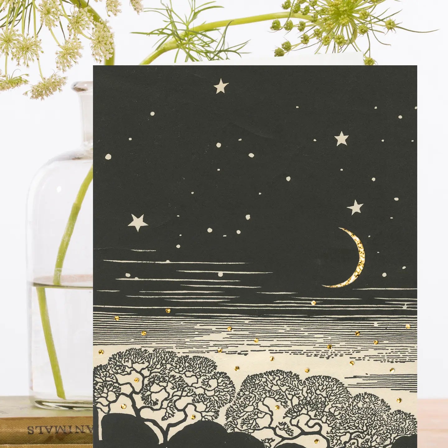 Night Sky Hand Glittered Greeting Card- Blank - Moon Room Shop and Wellness
