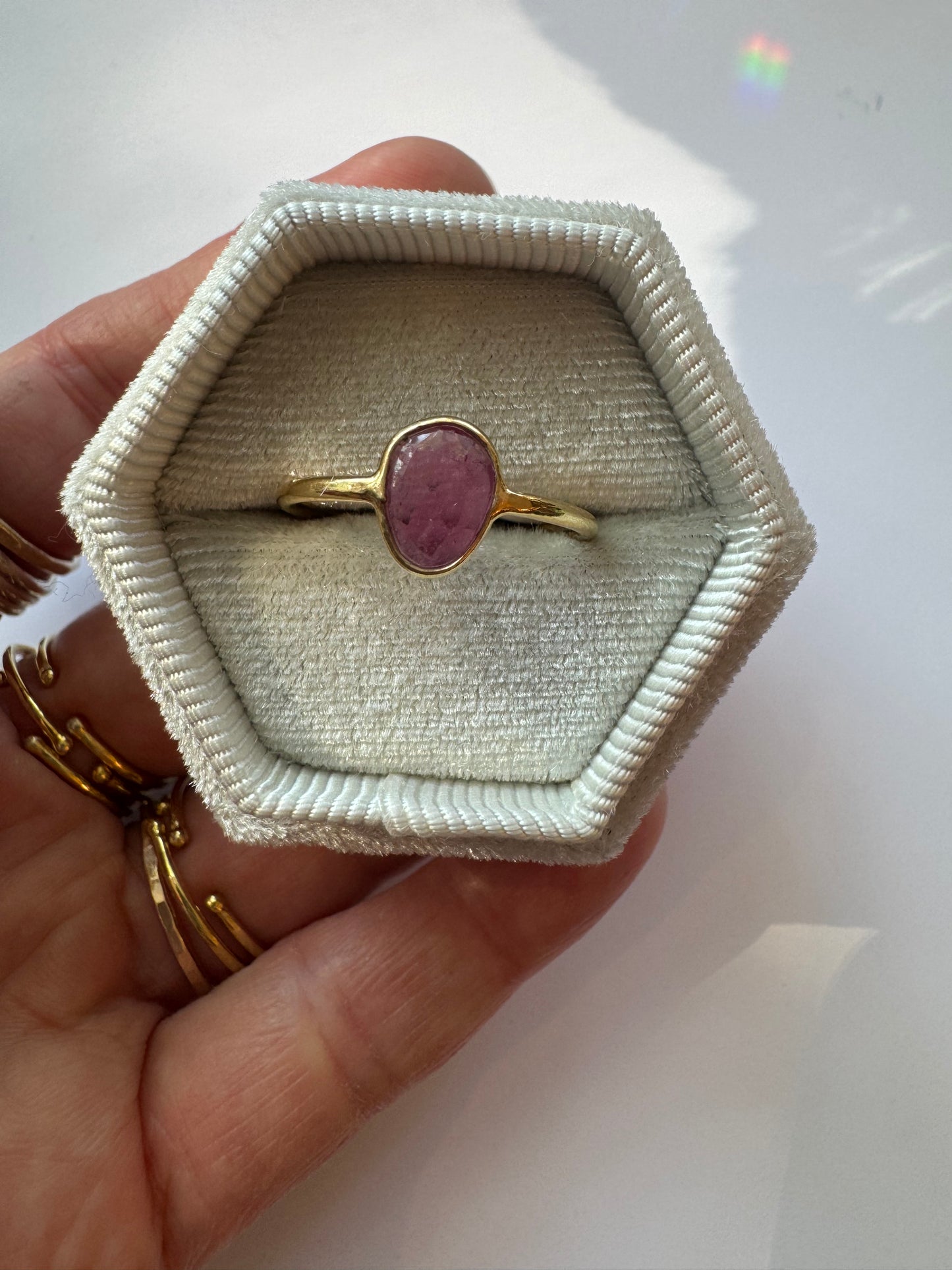 Pink Tourmaline Sterling Silver 18K Gold Micron Ring Size