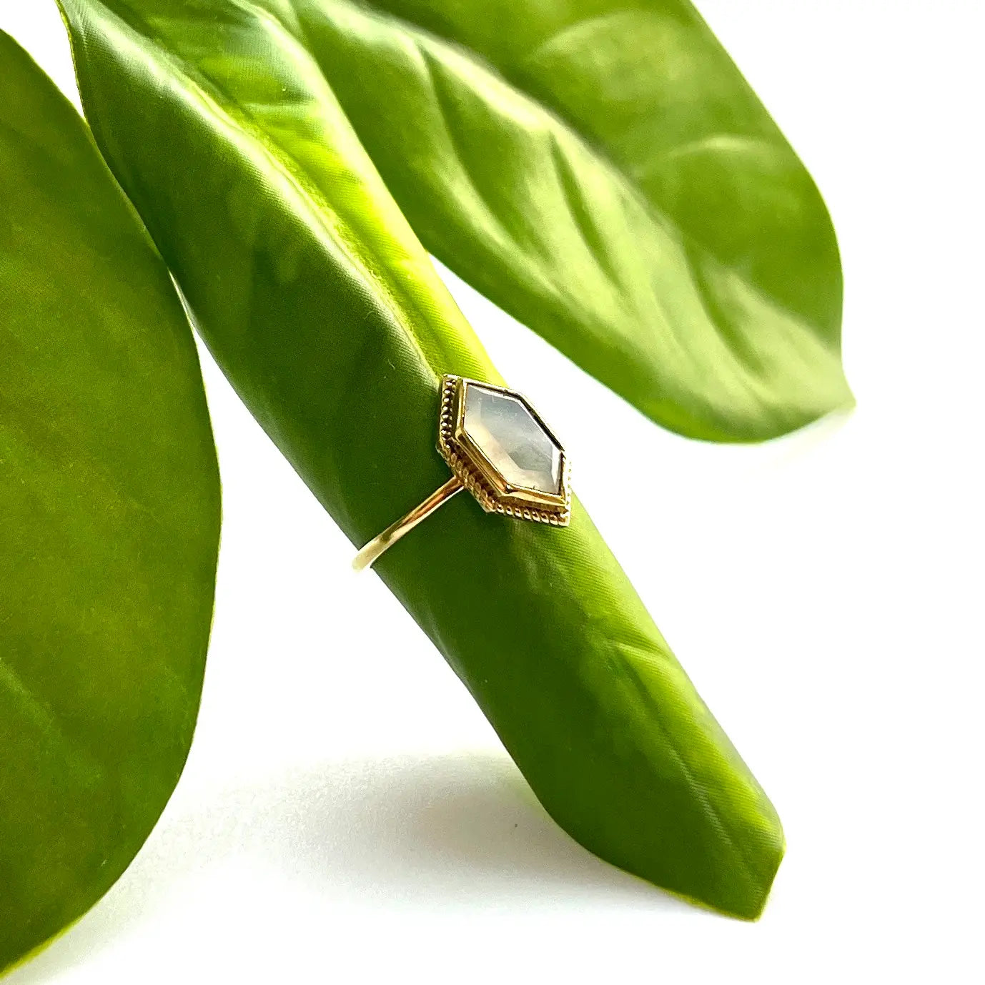 Moonstone Solitaire Ring in Brass Sizes 6,7,8,9 - Moon Room Shop and Wellness