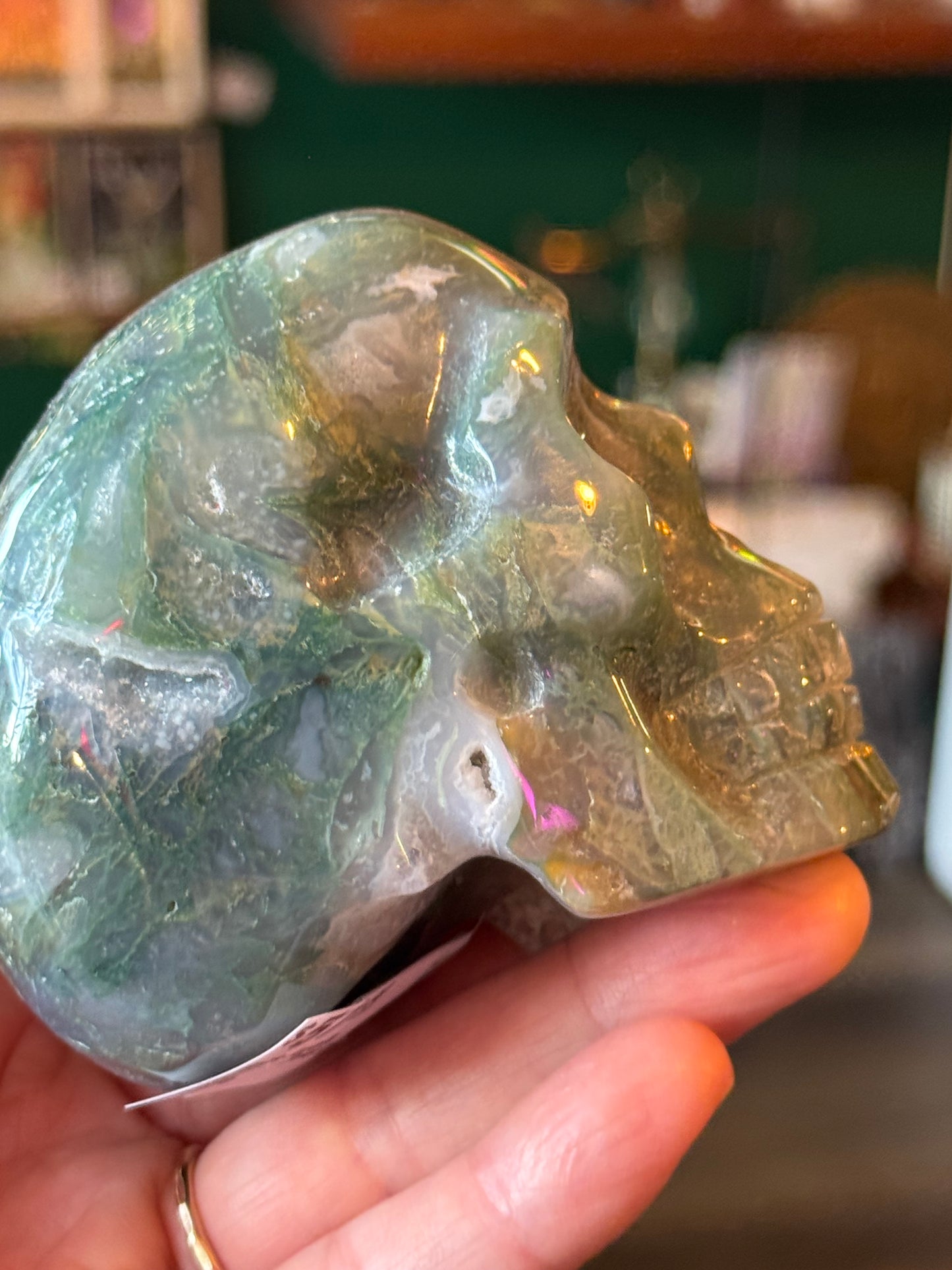 Moss Agate Skull- 358 g - China - Moon Room Shop and Wellness
