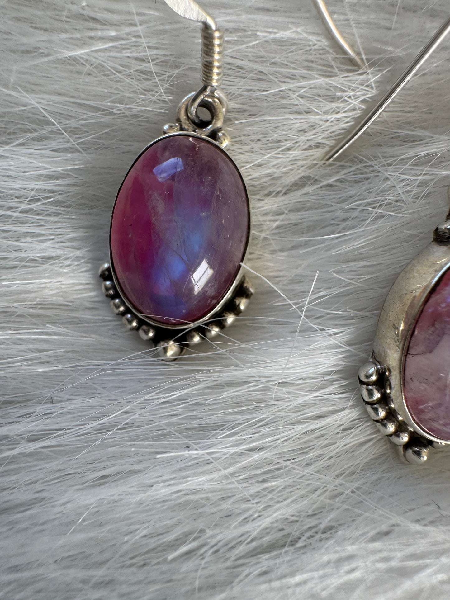 Pink Rainbow Moonstone Sterling Silver Drop Earrings - Moon Room Shop and Wellness