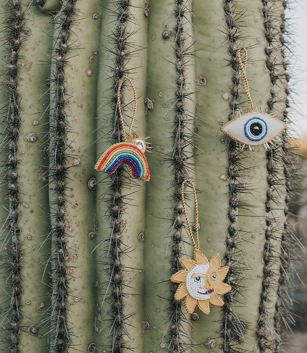 Larissa Plush Sun Moon Felt Ornament - Hand Embroidered - Moon Room Shop and Wellness