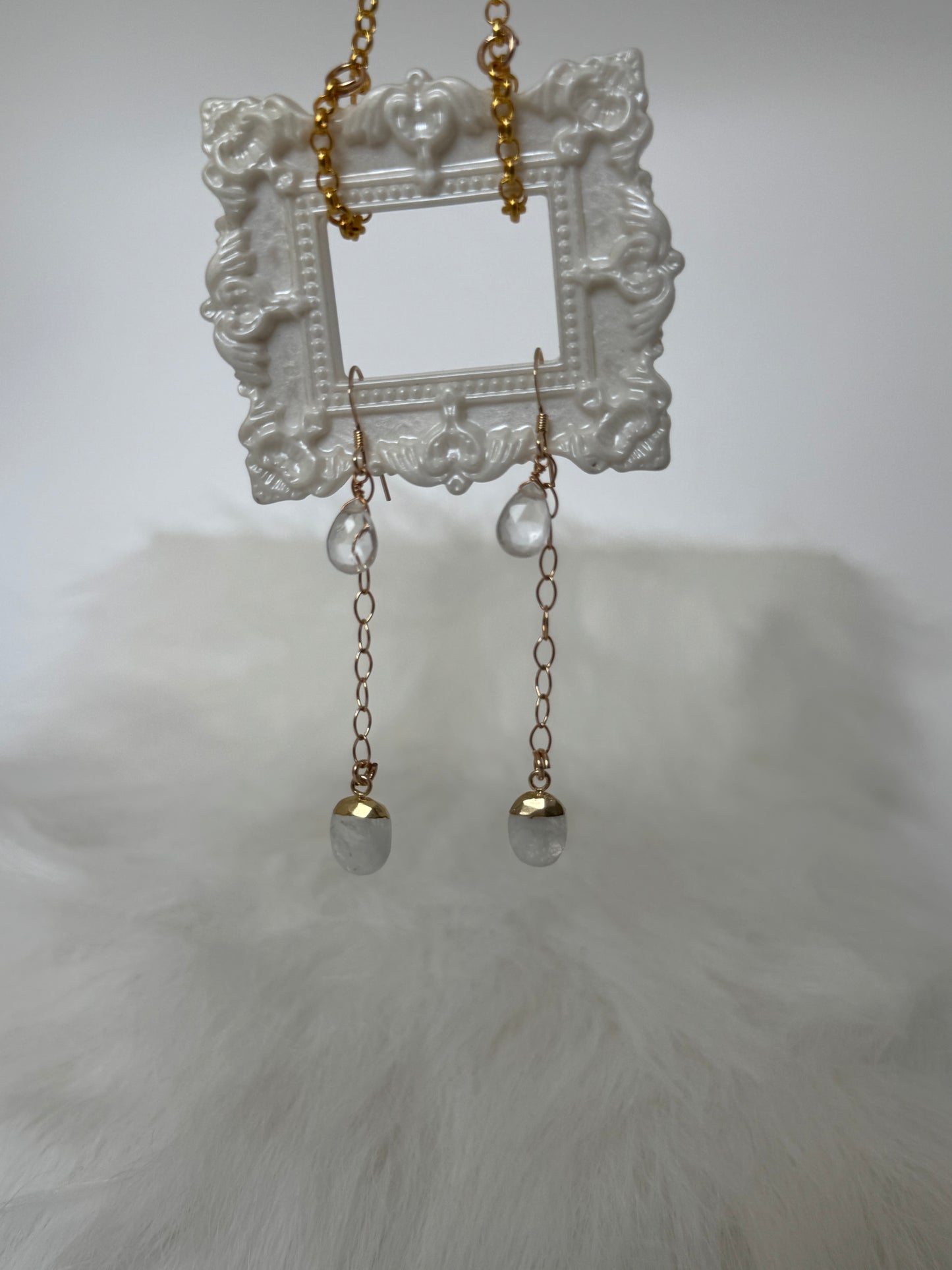 Soul Pretty Moonstone + Clear Quartz Gold Fill Droplet Earrings - Moon Room Shop and Wellness