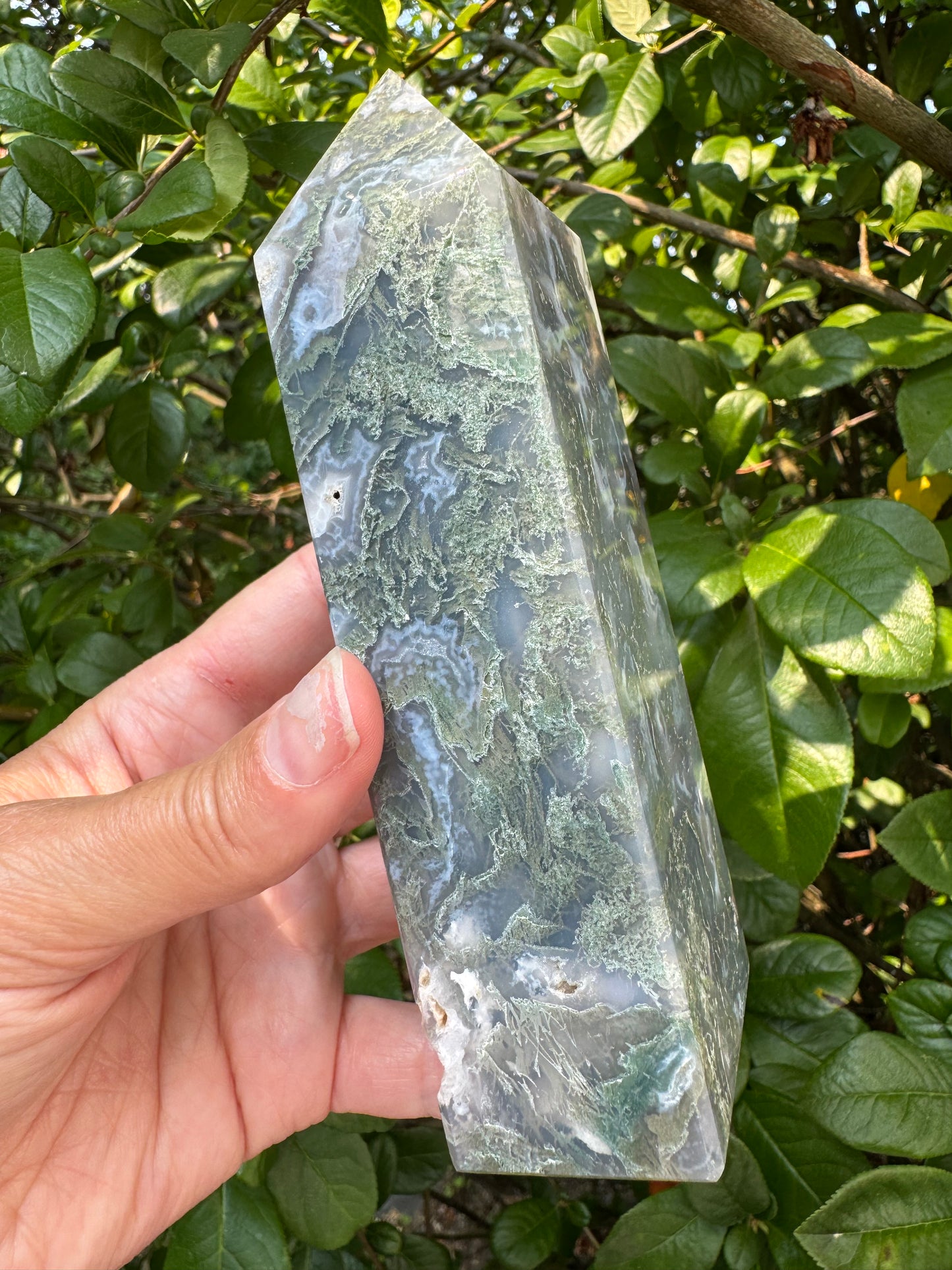 Moss Agate Tower 458 g - Moon Room Shop and Wellness