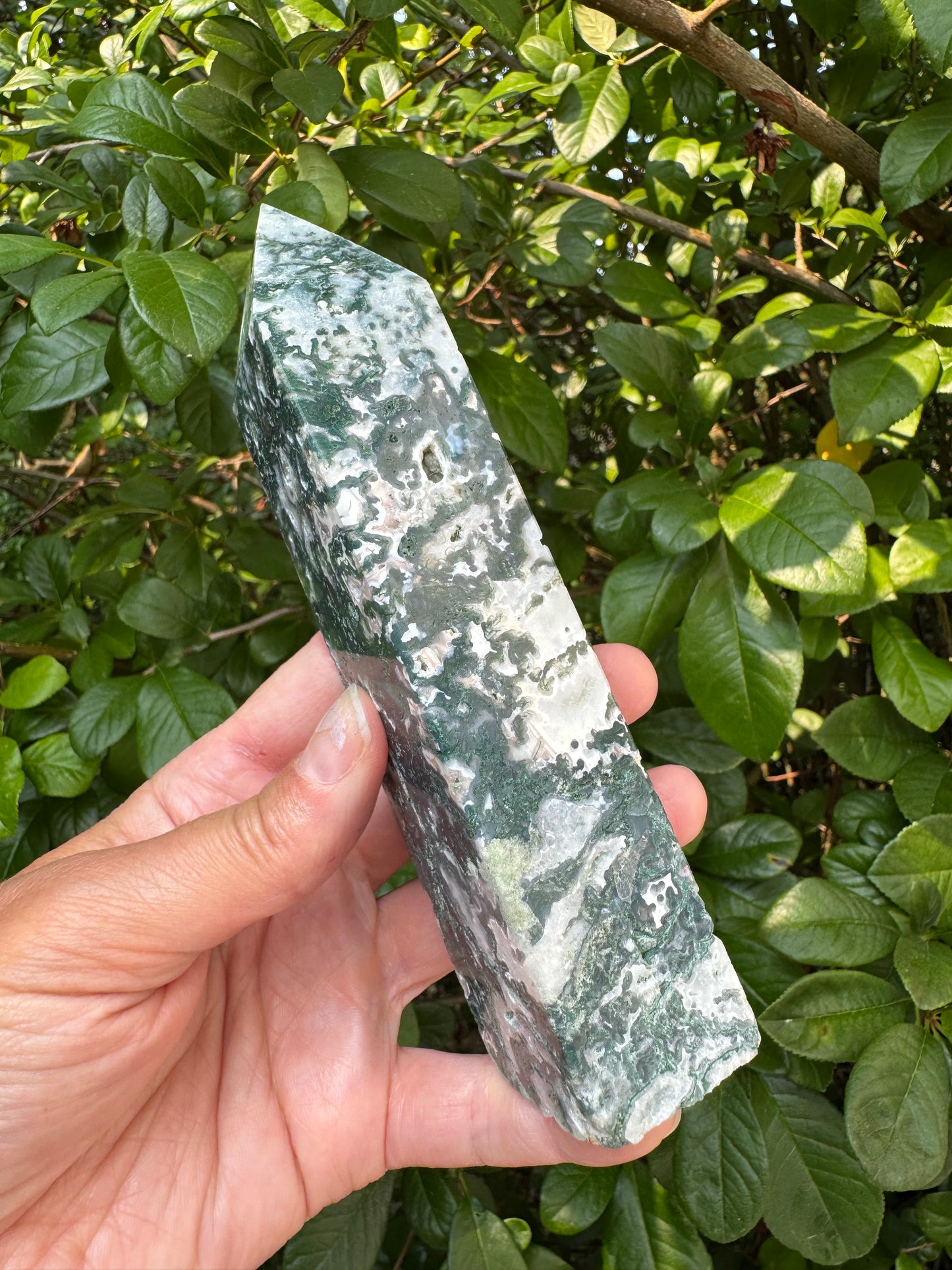 Moss Agate Tower 342 g - Moon Room Shop and Wellness