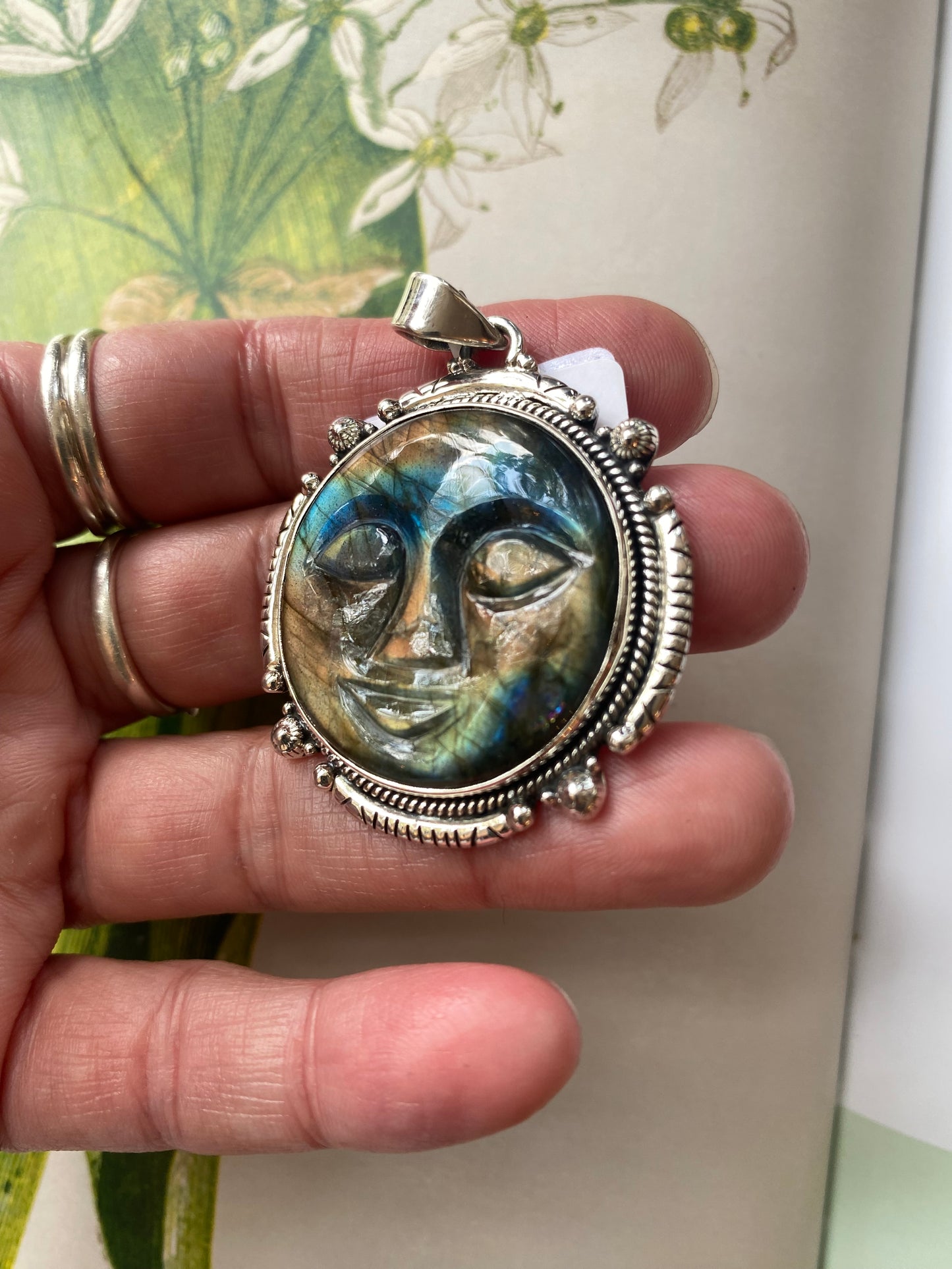 Labradorite Sterling Silver Moon Pendant - Moon Room Shop and Wellness