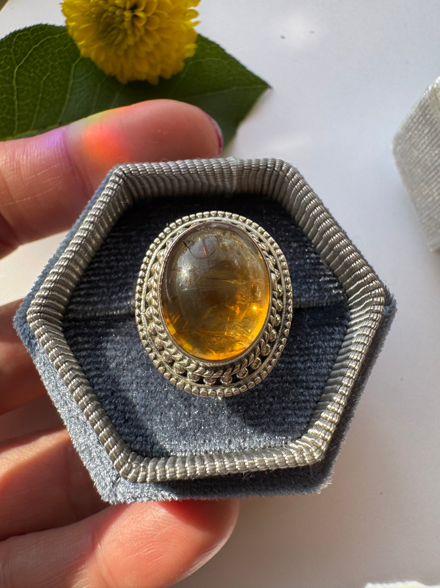 Amber Sterling Silver Ring Size 7 - Moon Room Shop and Wellness