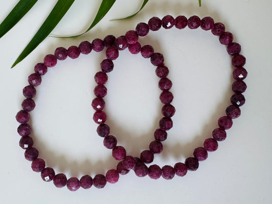 Ruby Faceted Stretch Bracelet 6mm - Moon Room Shop and Wellness