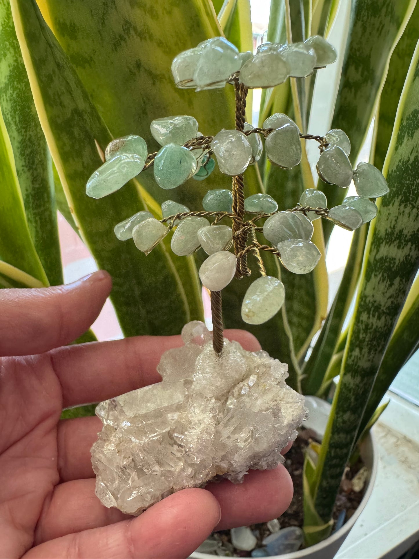 Green Aventurine Gem Tree on Clear Quartz -So Sweeeet!! - Moon Room Shop and Wellness