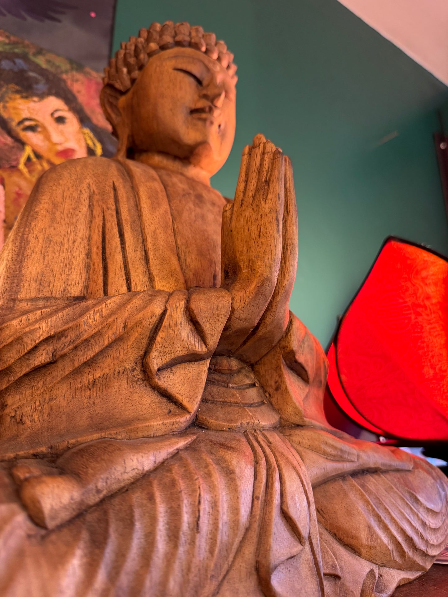 Wooden Sitting Buddha Monkeypod Wood- Indonesia - Moon Room Shop and Wellness