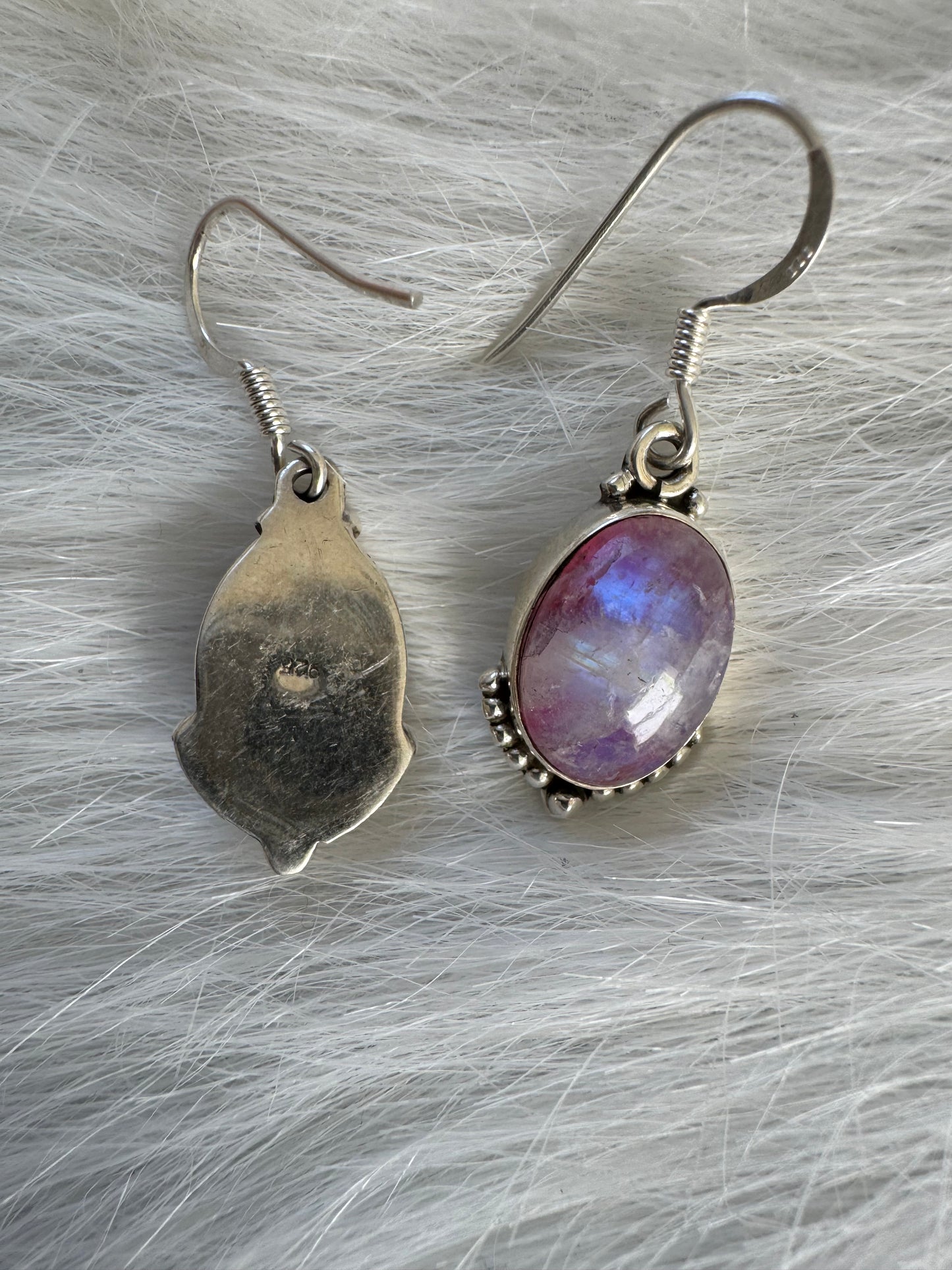 Pink Rainbow Moonstone Sterling Silver Drop Earrings - Moon Room Shop and Wellness