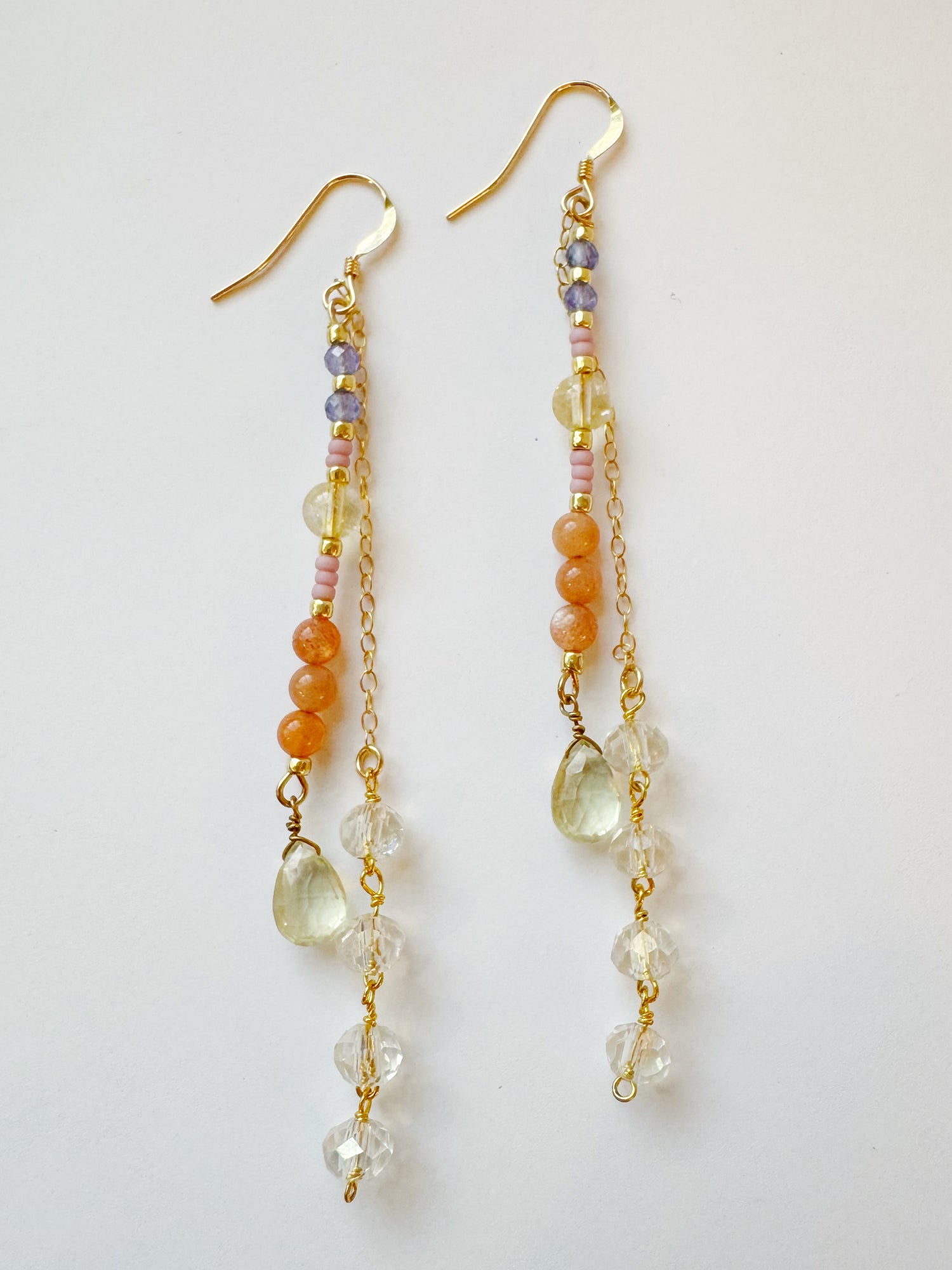Lemon Quartz Sunstone Citrine Tanzanite Handmade Earrings - Moon Room Shop and Wellness