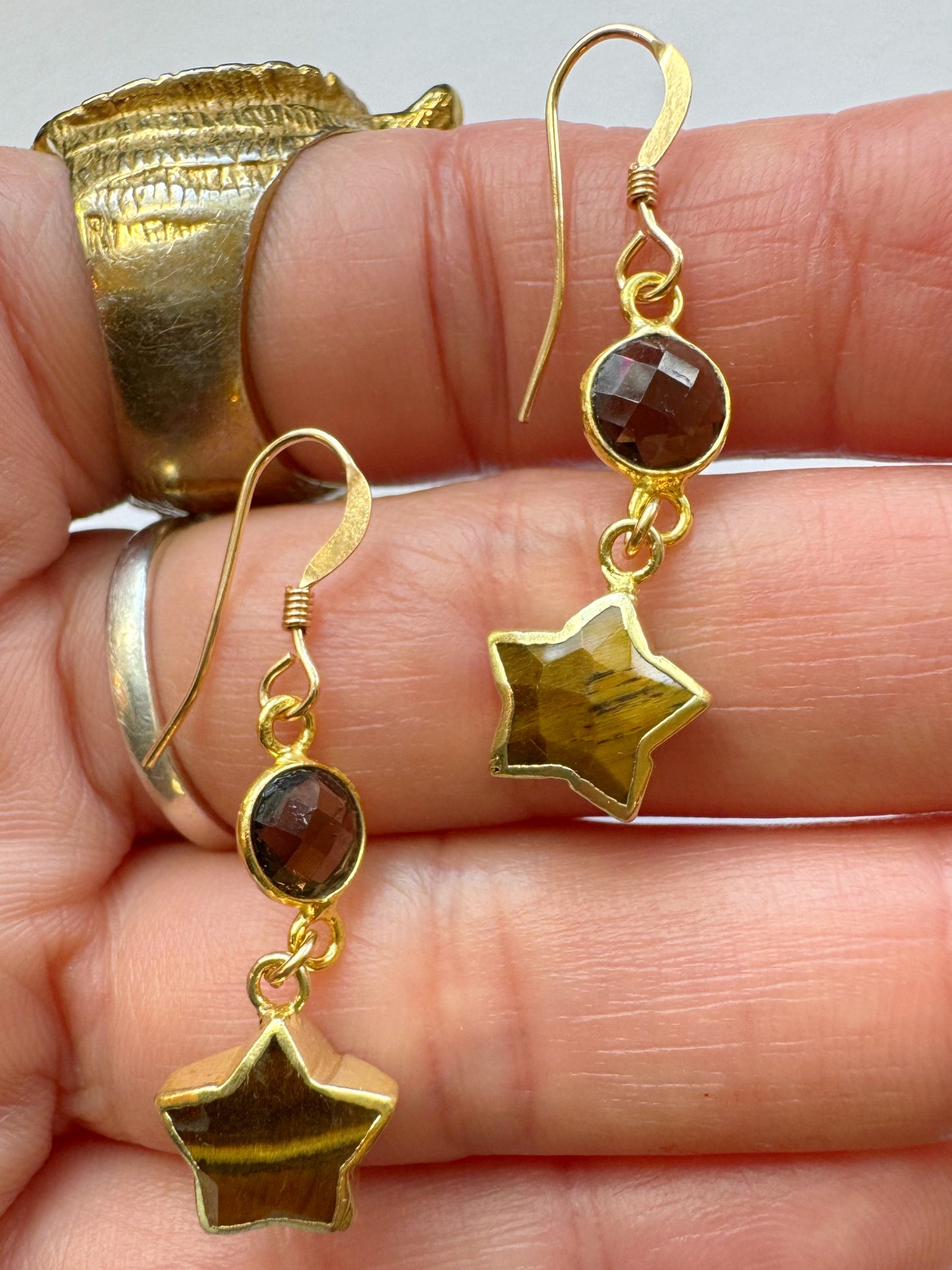 Smoky Quartz + tiger's eye Star Gold Fill Earrings - Moon Room Shop and Wellness