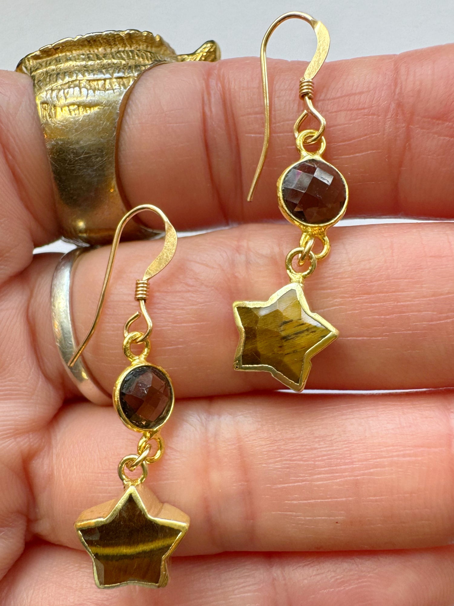 Smoky Quartz + tiger's eye Star Gold Fill Earrings - Moon Room Shop and Wellness