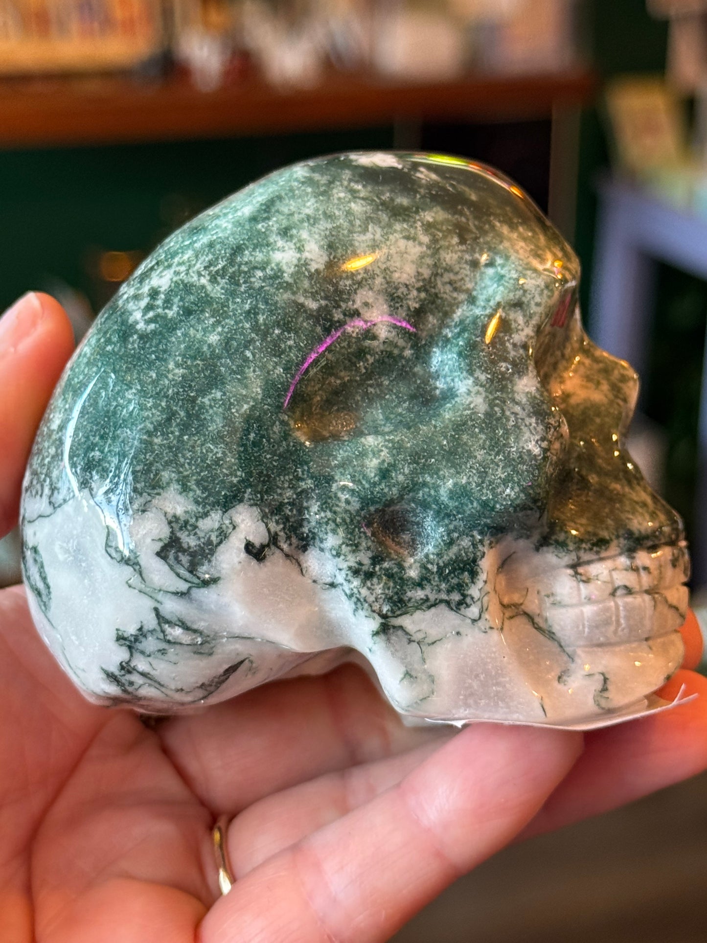 Moss Agate Skull- 394 g - China - Moon Room Shop and Wellness