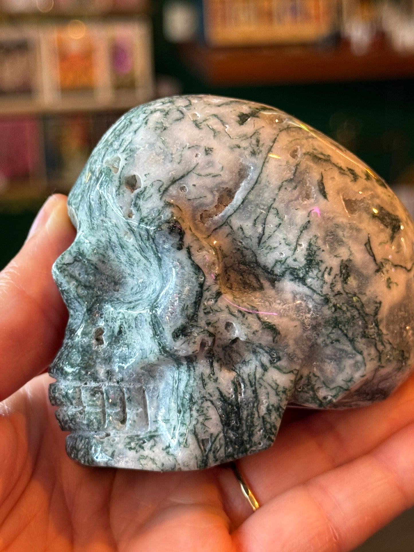 Moss Agate Skull- 372 g - China - Moon Room Shop and Wellness