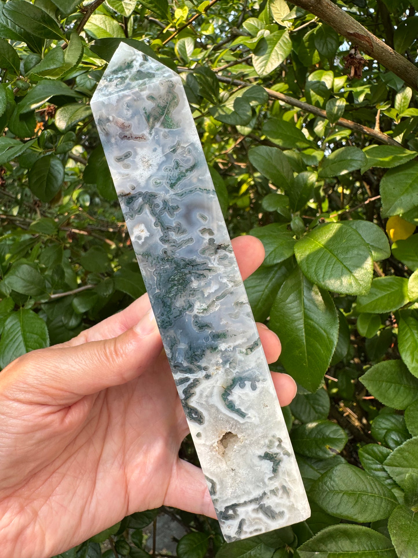 Moss Agate Tower 392 g - Moon Room Shop and Wellness