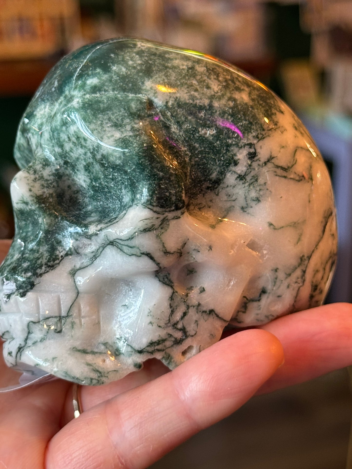 Moss Agate Skull- 394 g - China - Moon Room Shop and Wellness