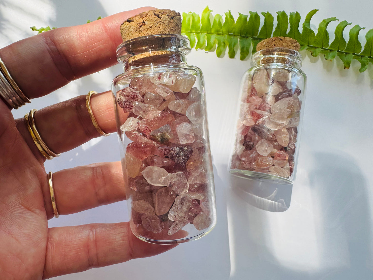 Strawberry 🍓 Quartz Gem Chip 25 ml Glass Jar - Moon Room Shop and Wellness